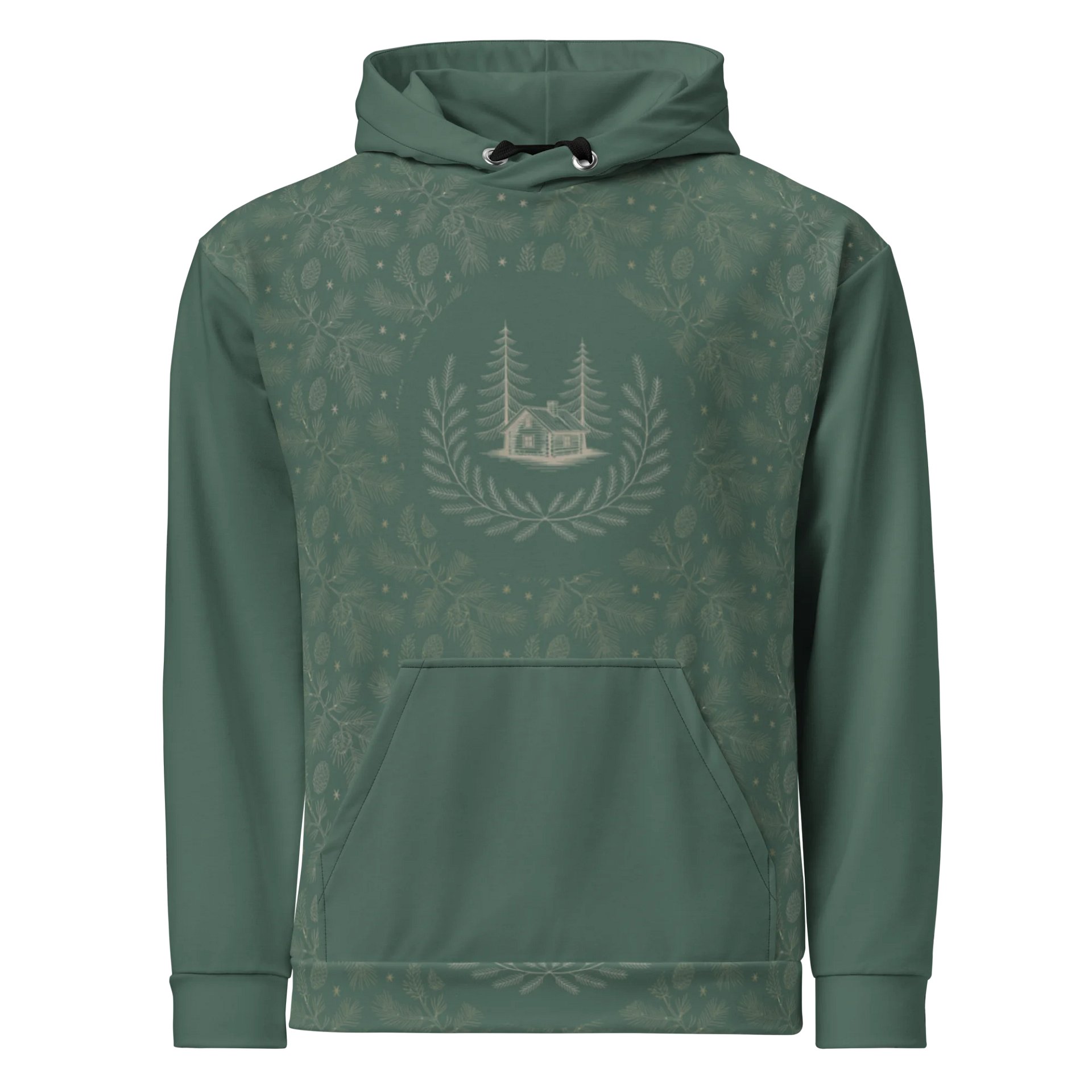 Cozy Cabin in the Woods | Winter Retreat Hideaway Green Hoodie Unisex product image (4)