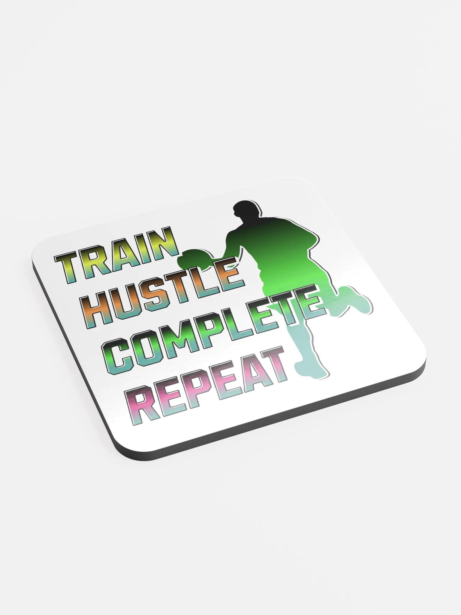 Train Hustle Complete Repeat Basketball Gradient Cork Coaster product image (3)