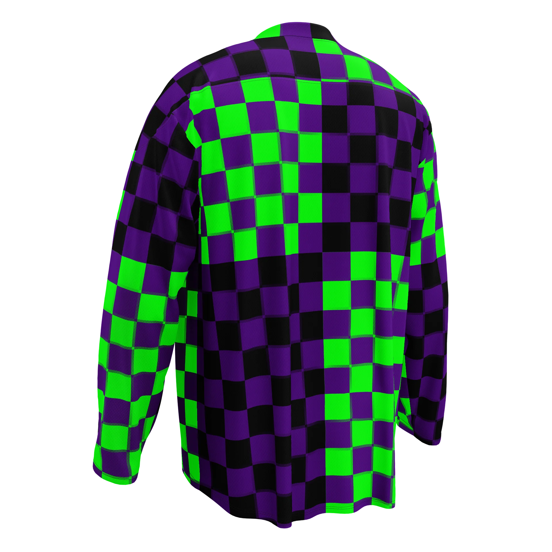 Rave Recycled Hockey Jersey, Twisted Checkers Clowncore Clothing, Silly Circus Style Fun Festival Top, Neon Green Purple Black Odd EDM Shirt product image (3)