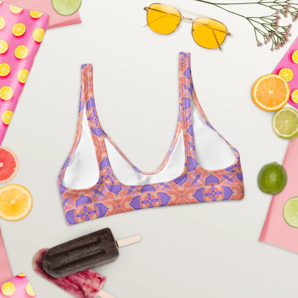 Pastel Orange and Mauve Pattern Padded Bikini Top product image (3)