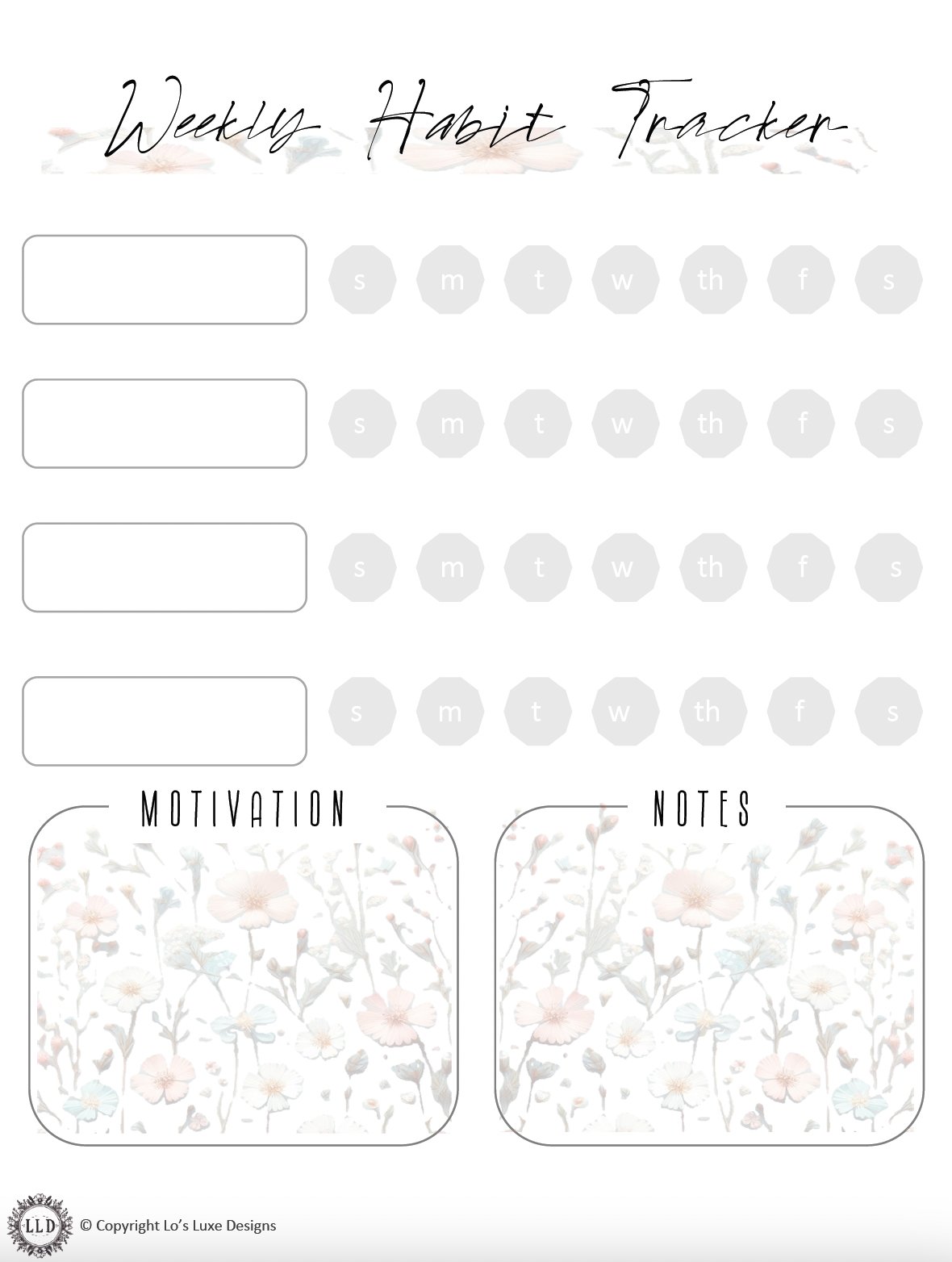 Weekly Habit Planner - Wildflowers - 8.5x11 Printable product image (1)