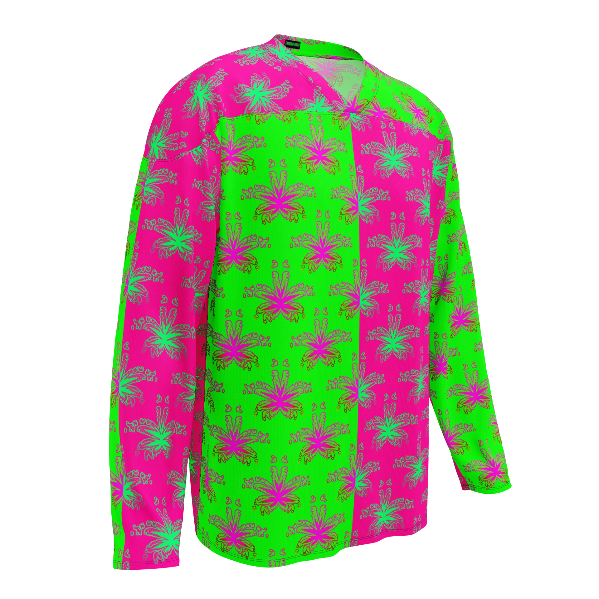 Pot Leaf Stoner Hockey Jersey, 420 Weed Rave Wear, Hot Pink Neon Green Ganja Cannabis Clothing, Pothead Party Festival Fashion product image (4)
