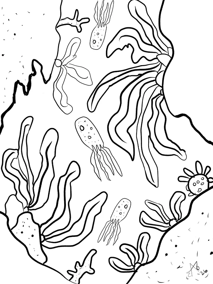TSStechAngel's World - Squids among plants Coloring Page product image (1)