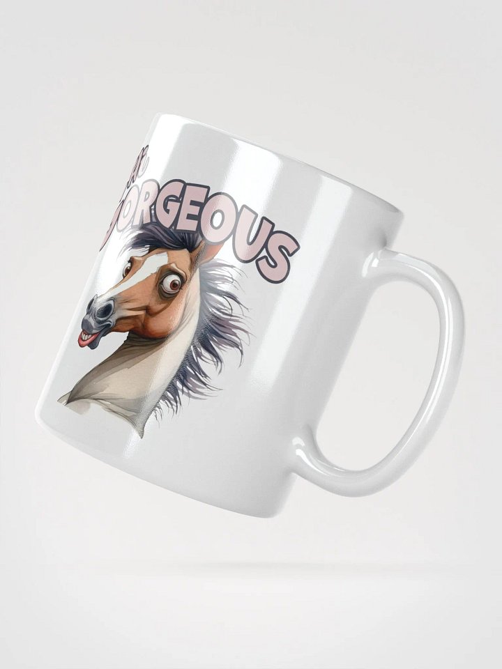 "Hi Gorgeous." Funny Horse. White glossy mug product image (1)
