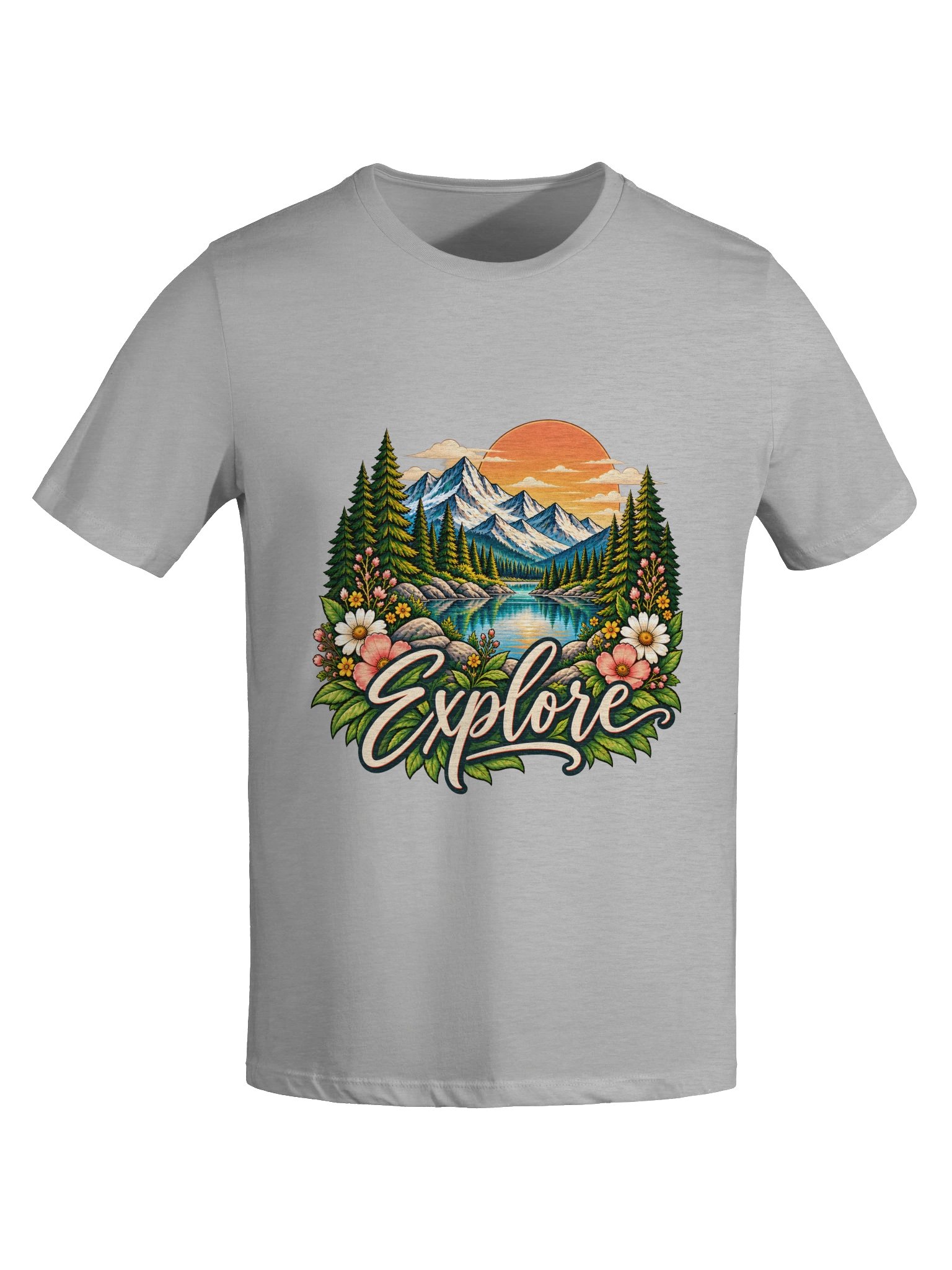 ORLUMIQ Explore Adventure T-Shirt | Women's Mountain & Wildflower Graphic Tee – Athletic Heather product image (6)