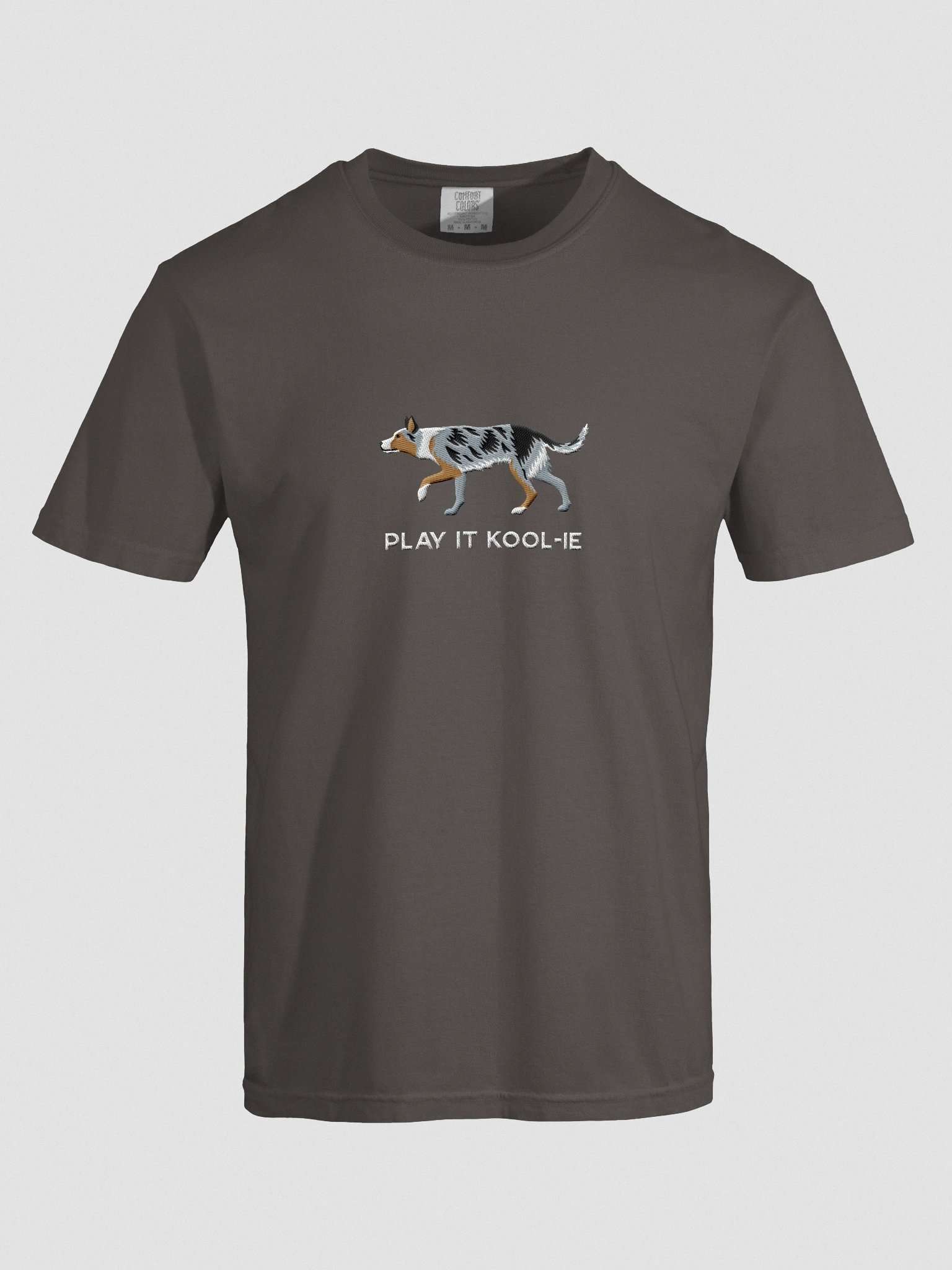 Play It Kool-ie T-Shirt(Embroidered) of an Australian Koolie(Blue Merle Tricolor) product image (10)
