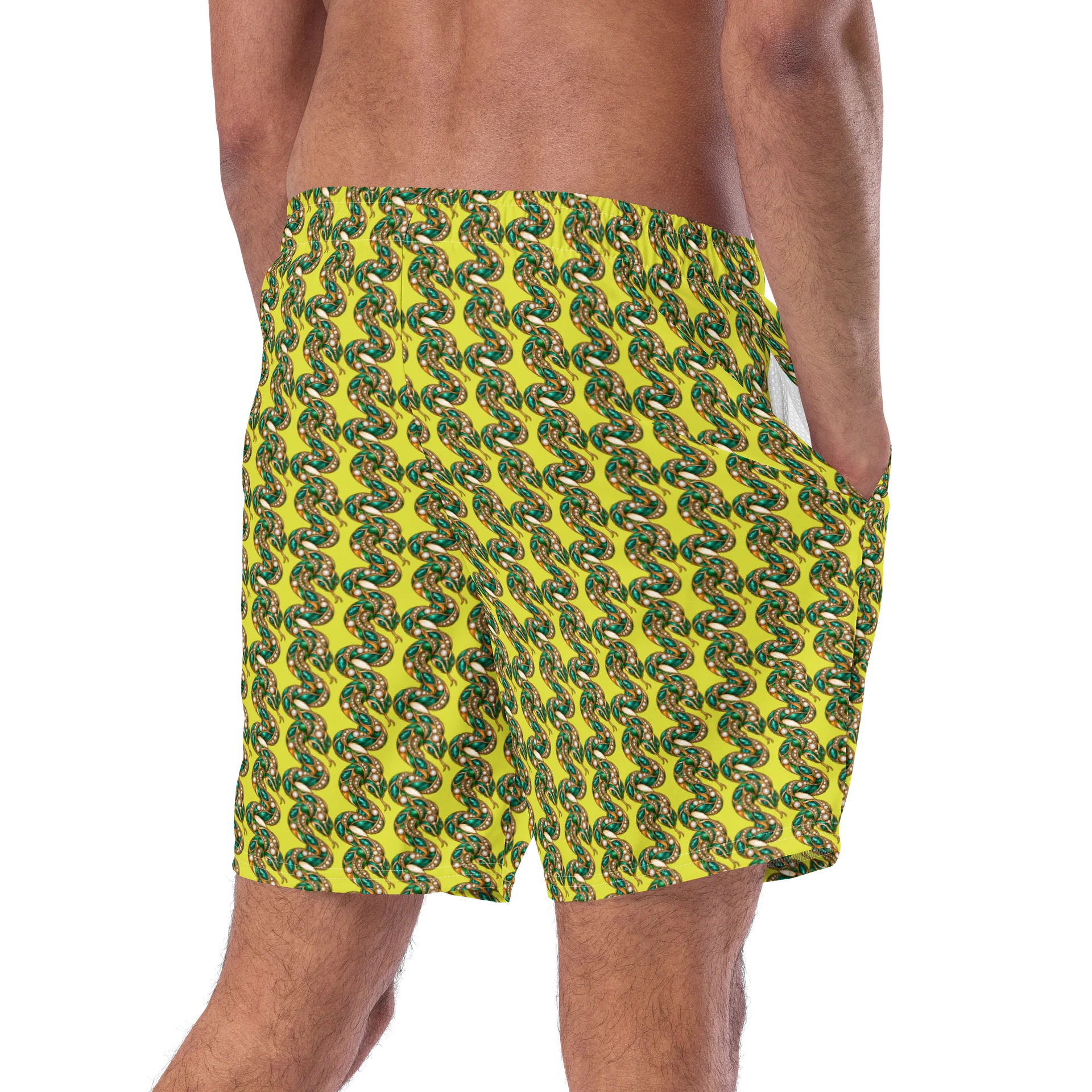 Diagonal Green Snake Brooch Mosaic Swim Trunks product image (9)