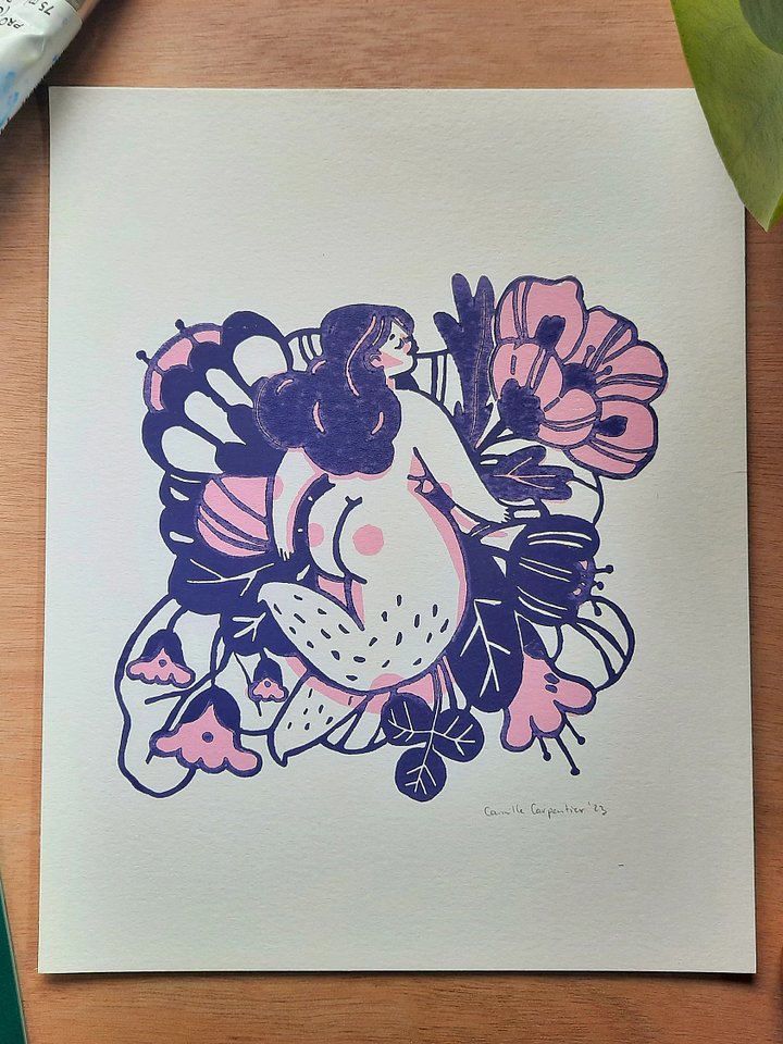 Flower Girl Lino Print A4 product image (1)