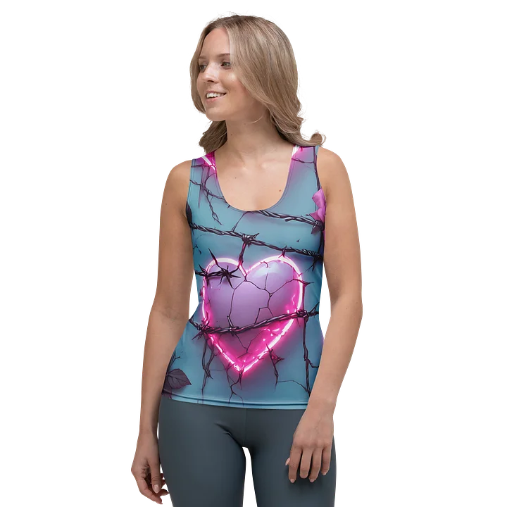 Neon Barbed Heart Skull Tank Top - Glow Pink Shattered Heart All-Over Print Women's Fitted Tank product image (1)