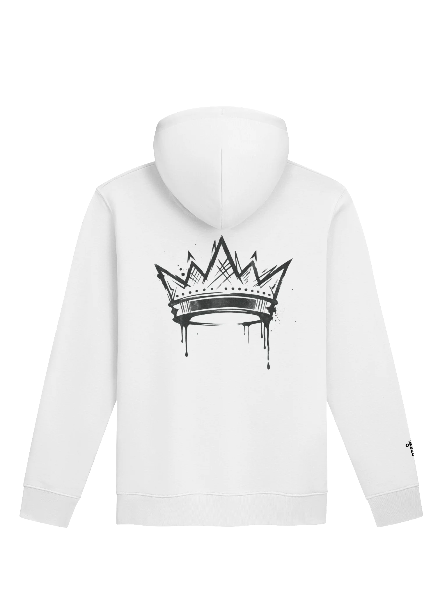ONE KING True Crown 100% Organic Cotton Premium Street Hoodie with embroidered sleeve logo black print product image (1)