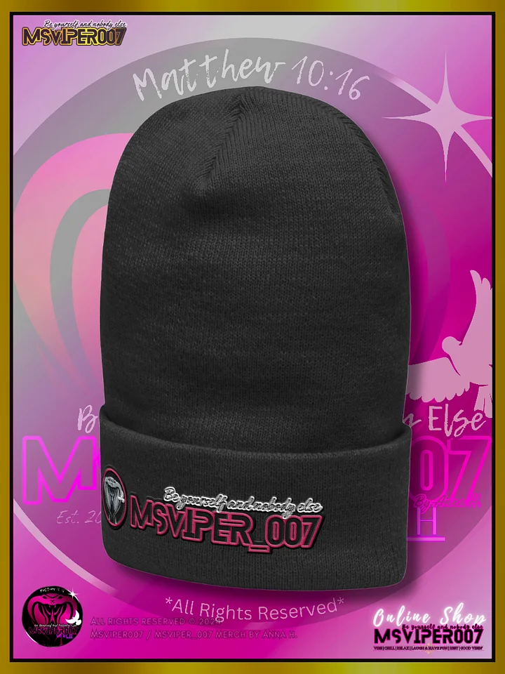 Cuffed Beanie [ Embroidered Design(s) ] - "MsViper_007™ Brand [pink/blk/V1] - Support&Sport" Stylish Beanie by Anna H. product image (2)