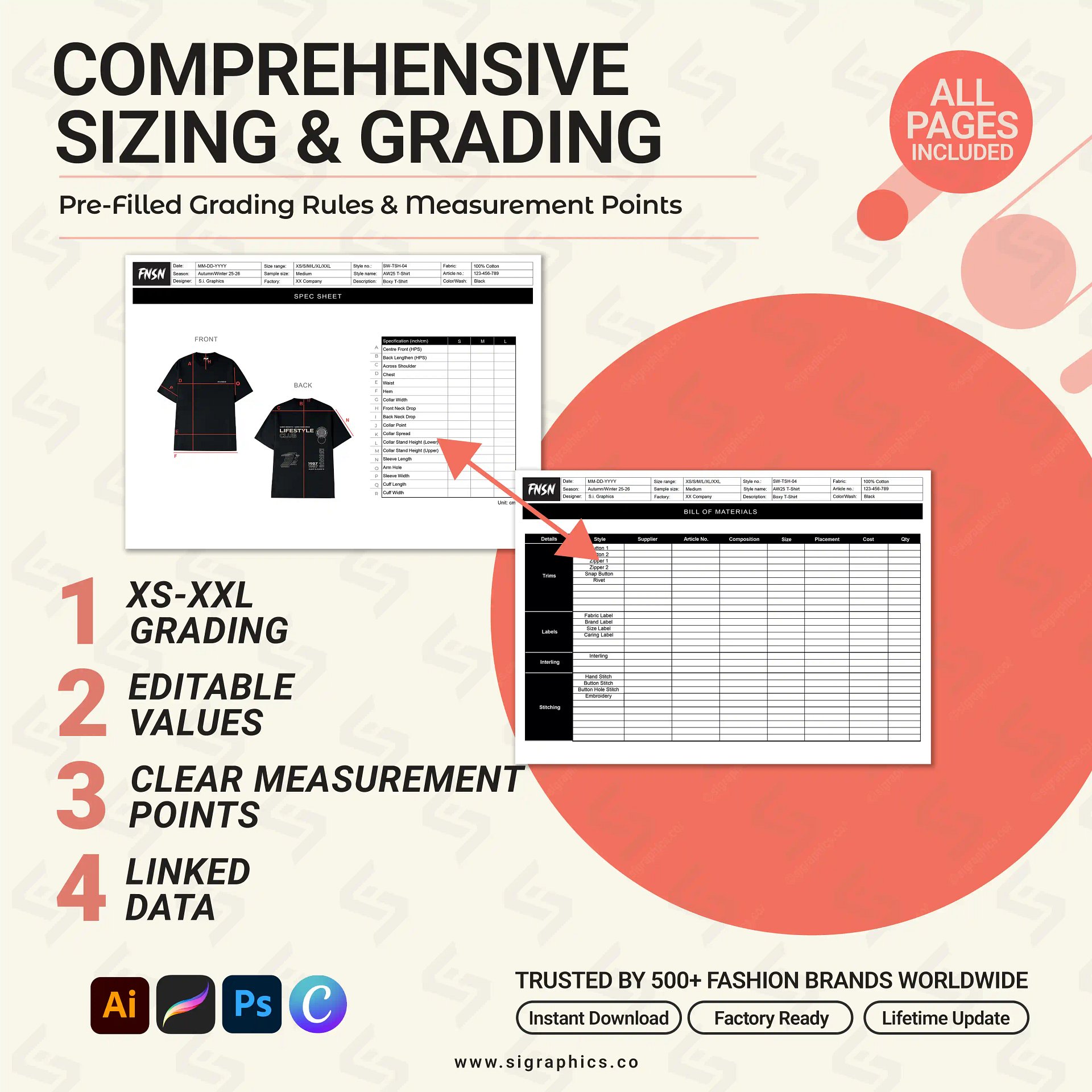 Streetwear Graphic Tee-Shirt Tech Pack Template product image (5)
