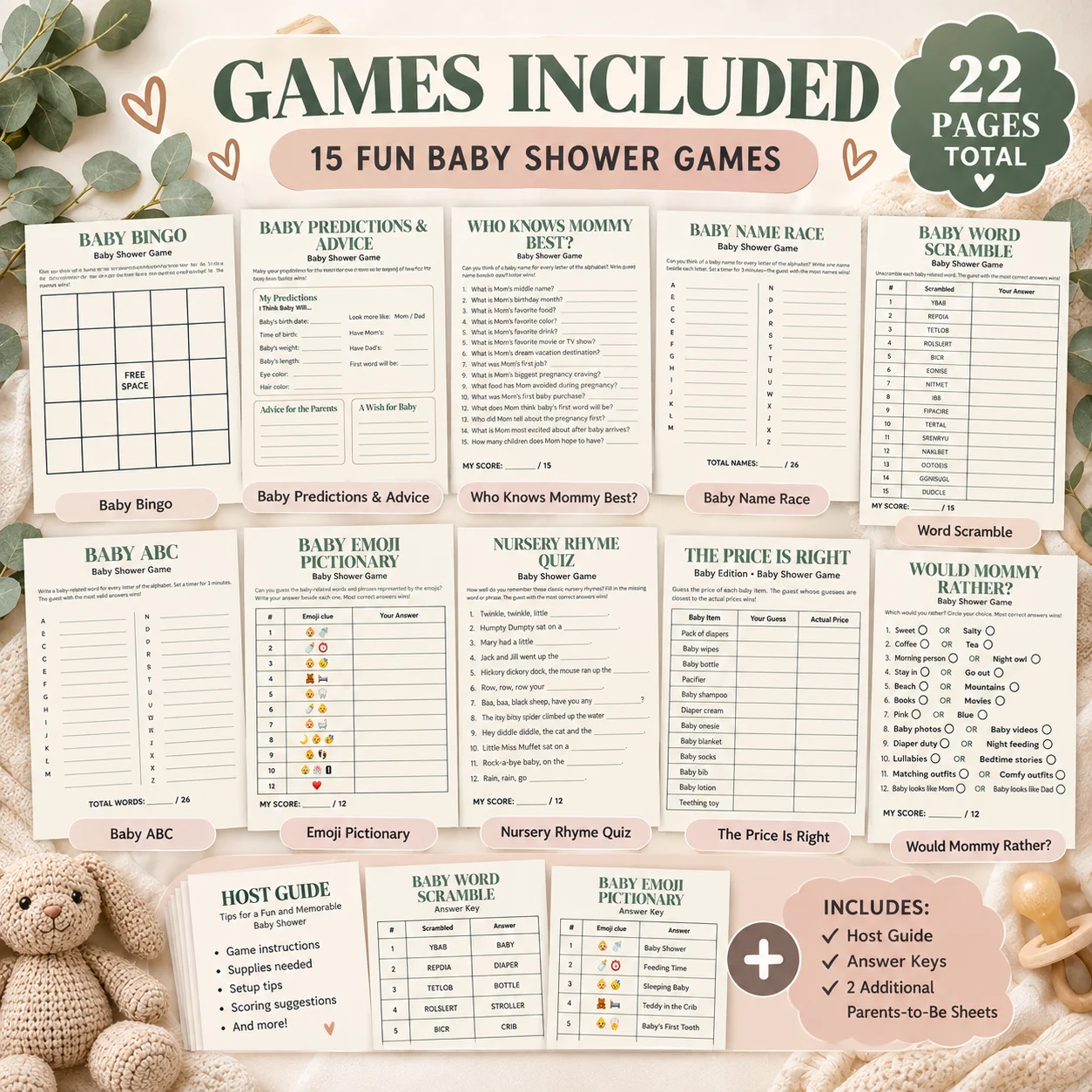 15 Baby Shower Games Printable Bundle – 22-Page Baby Shower Games PDF product image (2)