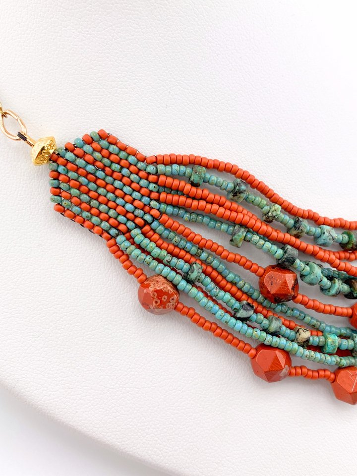 Multi-strand Turquoise and Red Jasper Beaded Necklace Set product image (2)