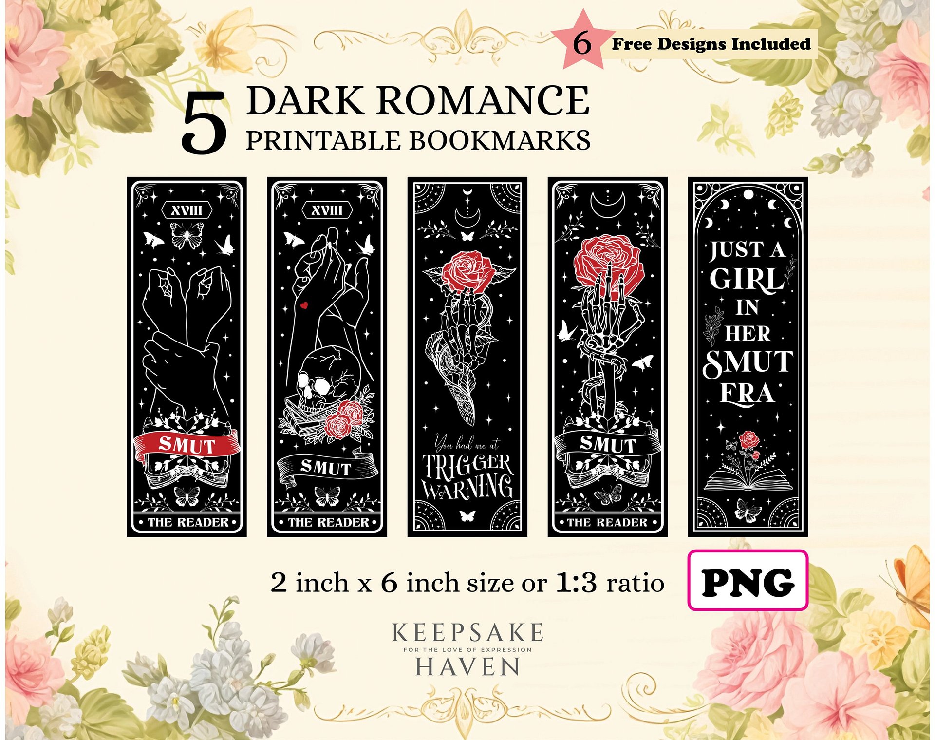 Printable Bookmarks PNG Bundle, Bookish Bookmark Spicy Dark Romance Black Red, Smut Bookmark Sayings, DIY Gift for Reader, Digital Download product image (1)