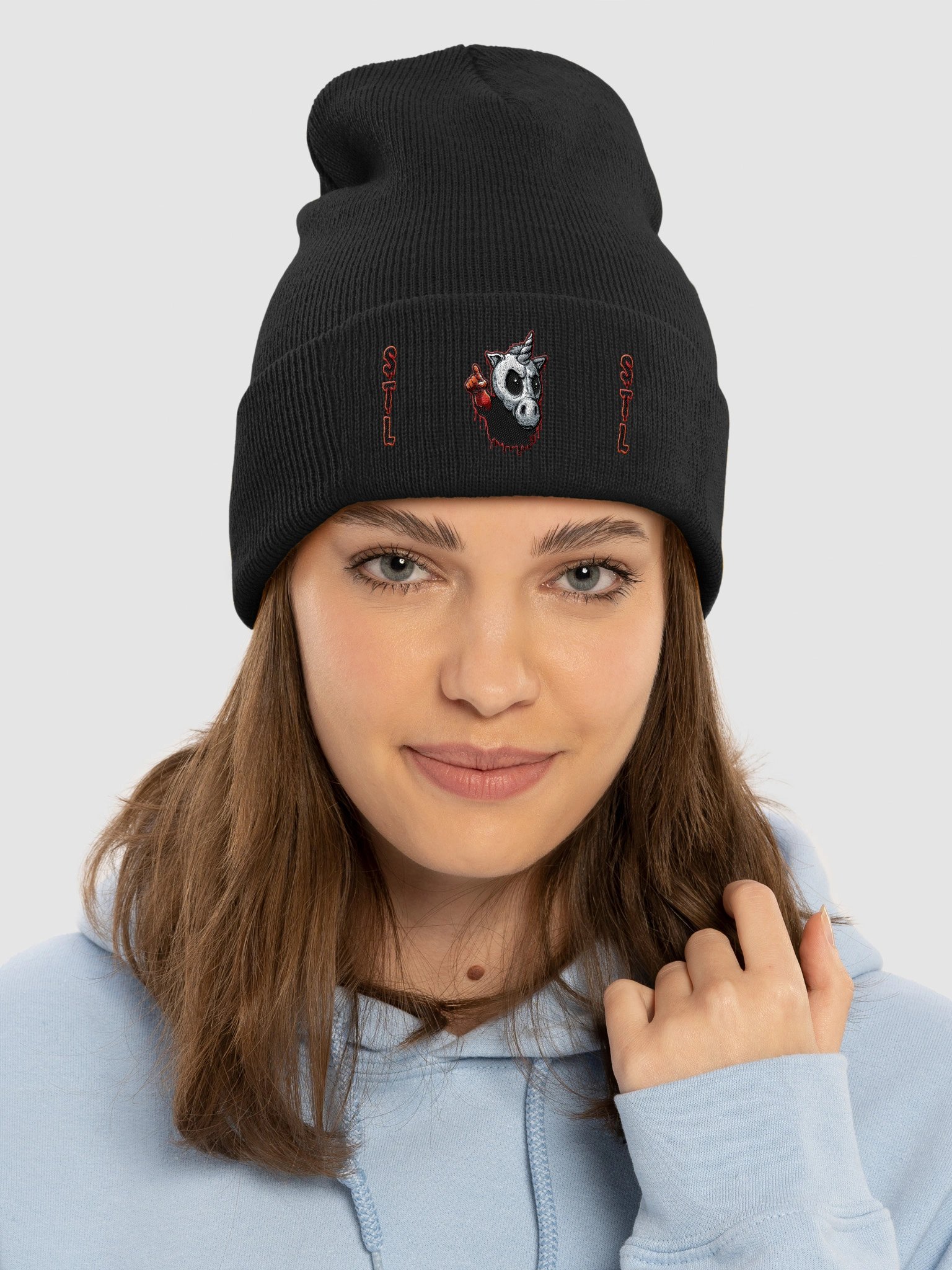 Skull Unicorn STL Cuffed Beanie product image (1)