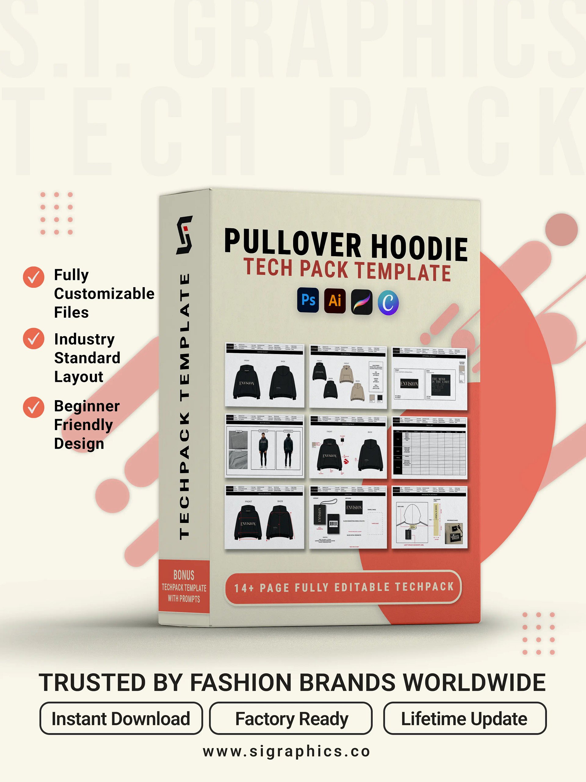 Pullover Hoodie Tech Pack Template product image (1)