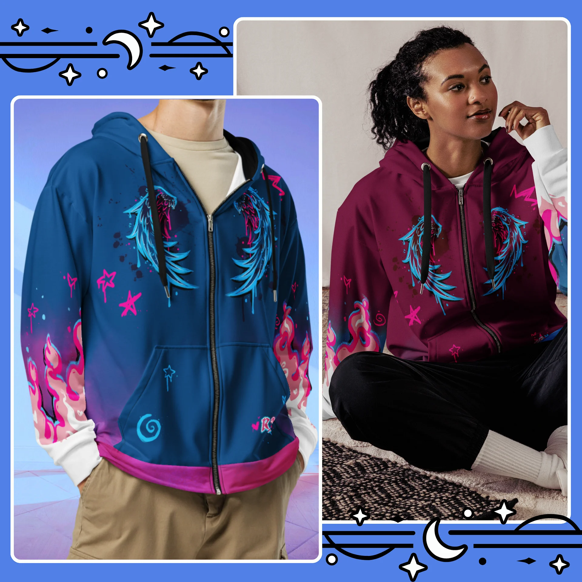 RISE Collection: Subtle Transgender Pride Phoenix Zip Hoodie - MAGENTA product image (2)