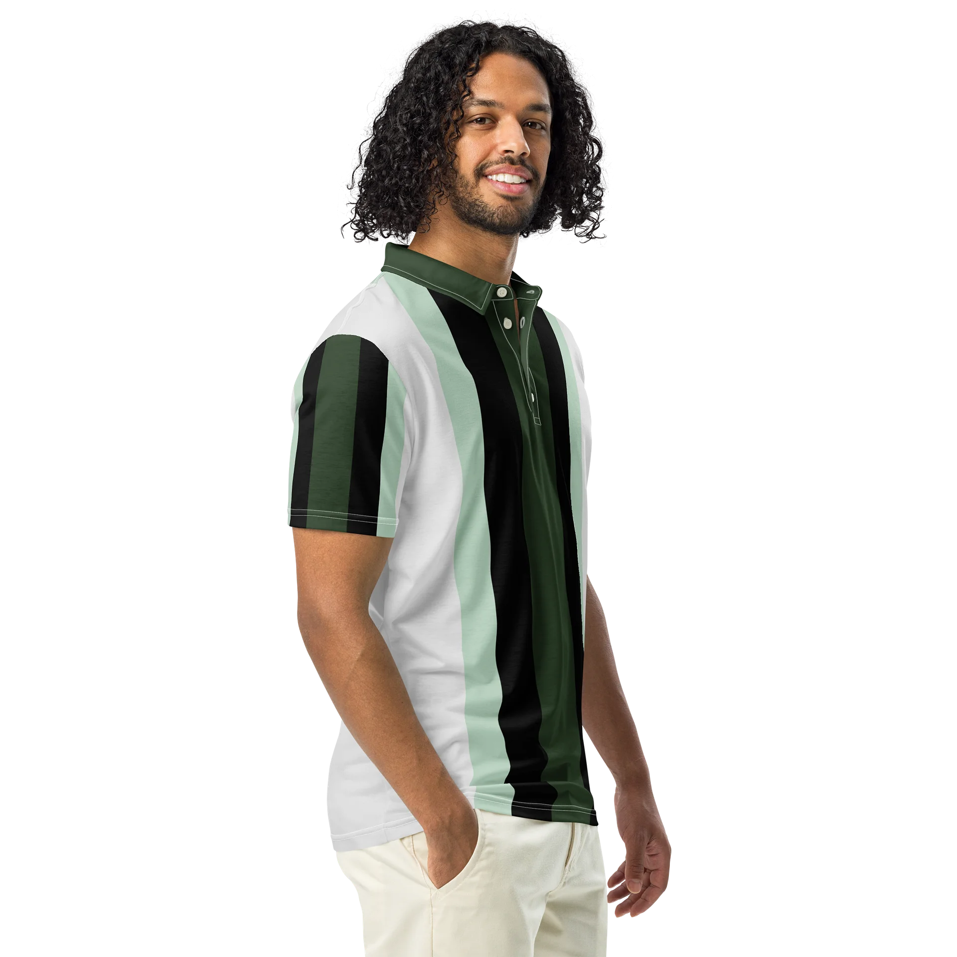 F&F Stripe Slim Fit Polo Shirt (GRN) product image (1)