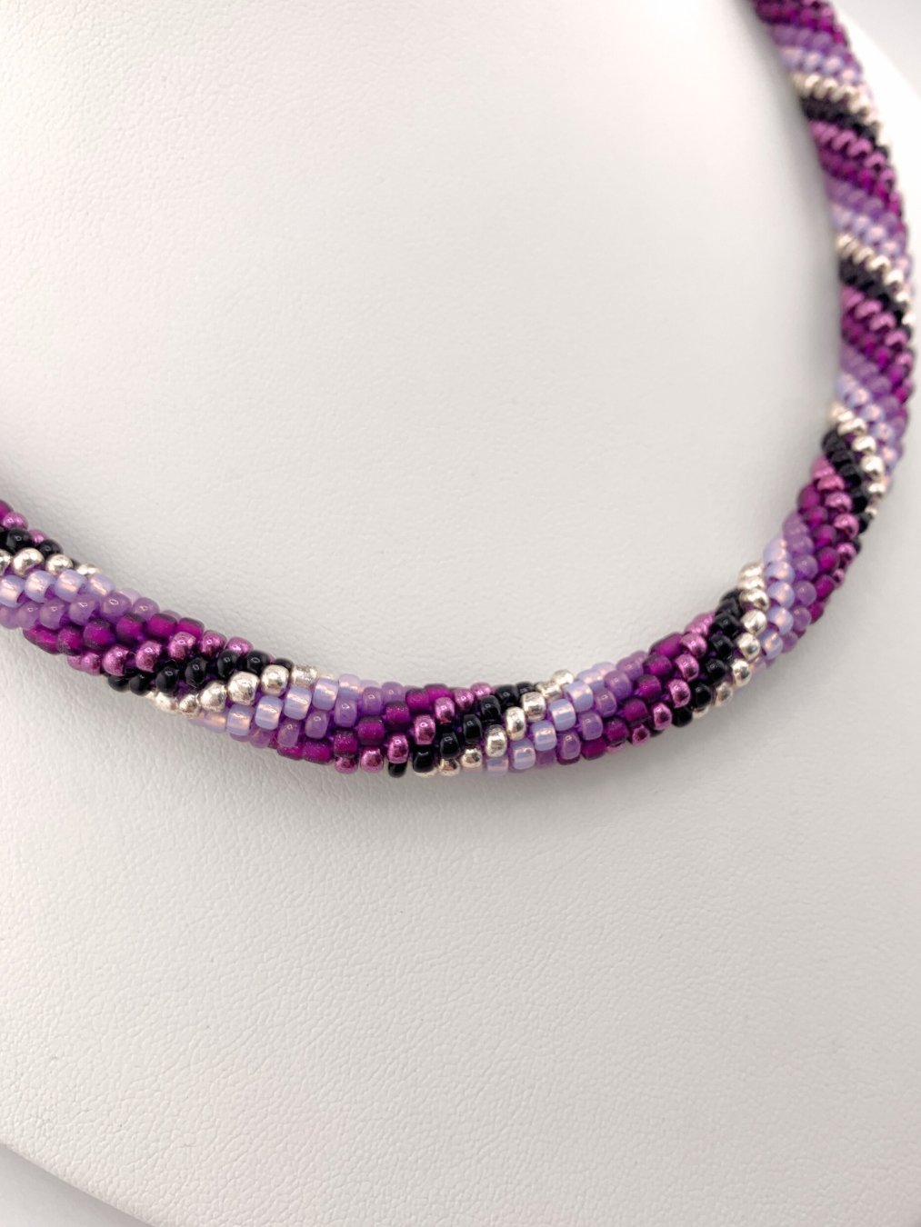 Purple and Black Bead Crochet Spiral Necklace product image (2)