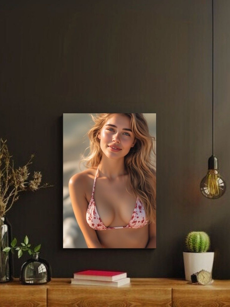 Blonde Floral Bikini Model 8x10 Metal Wall Art – Ocean Beach Metal Poster product image (2)