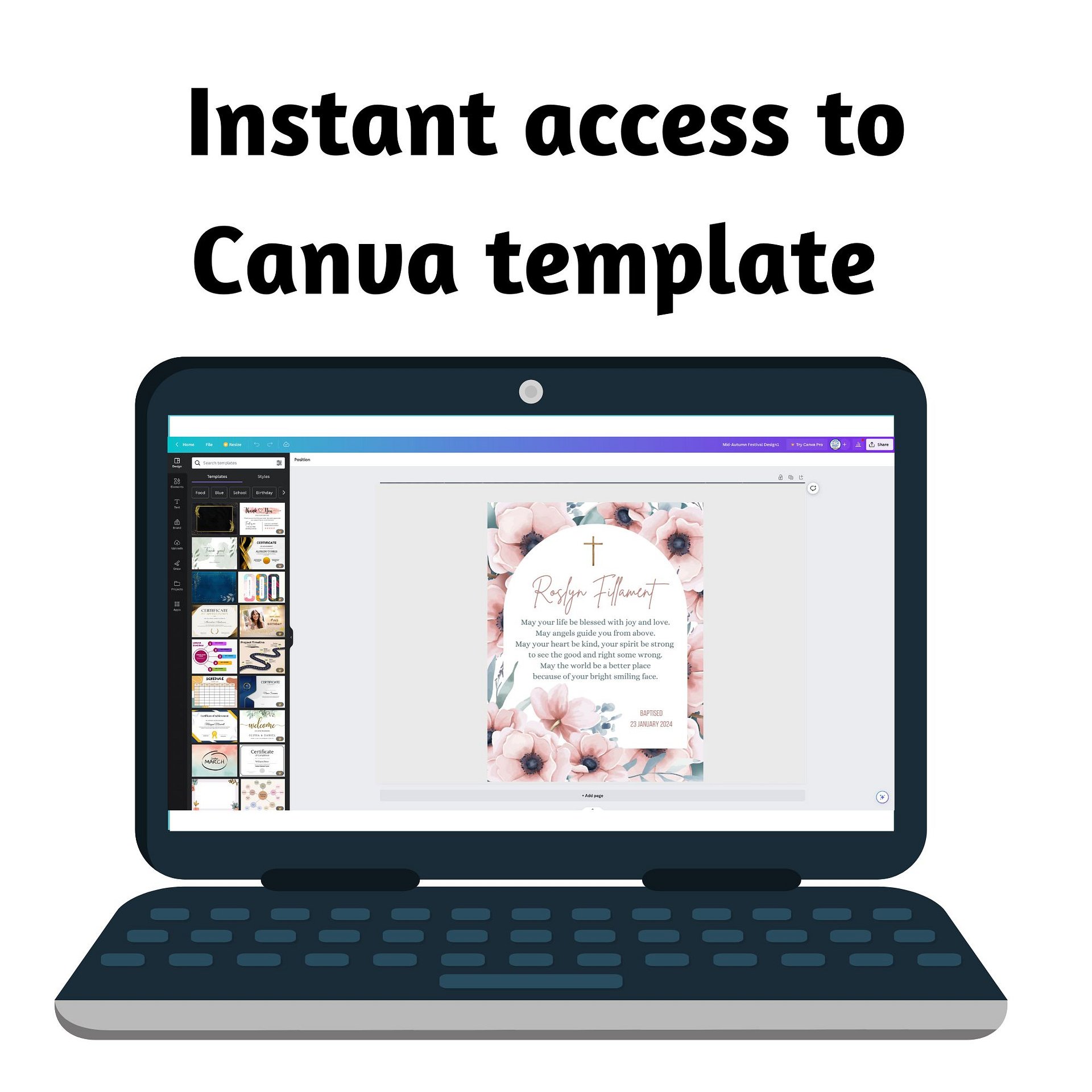 Pink Floral Arch Border Baptism Canva Template product image (4)