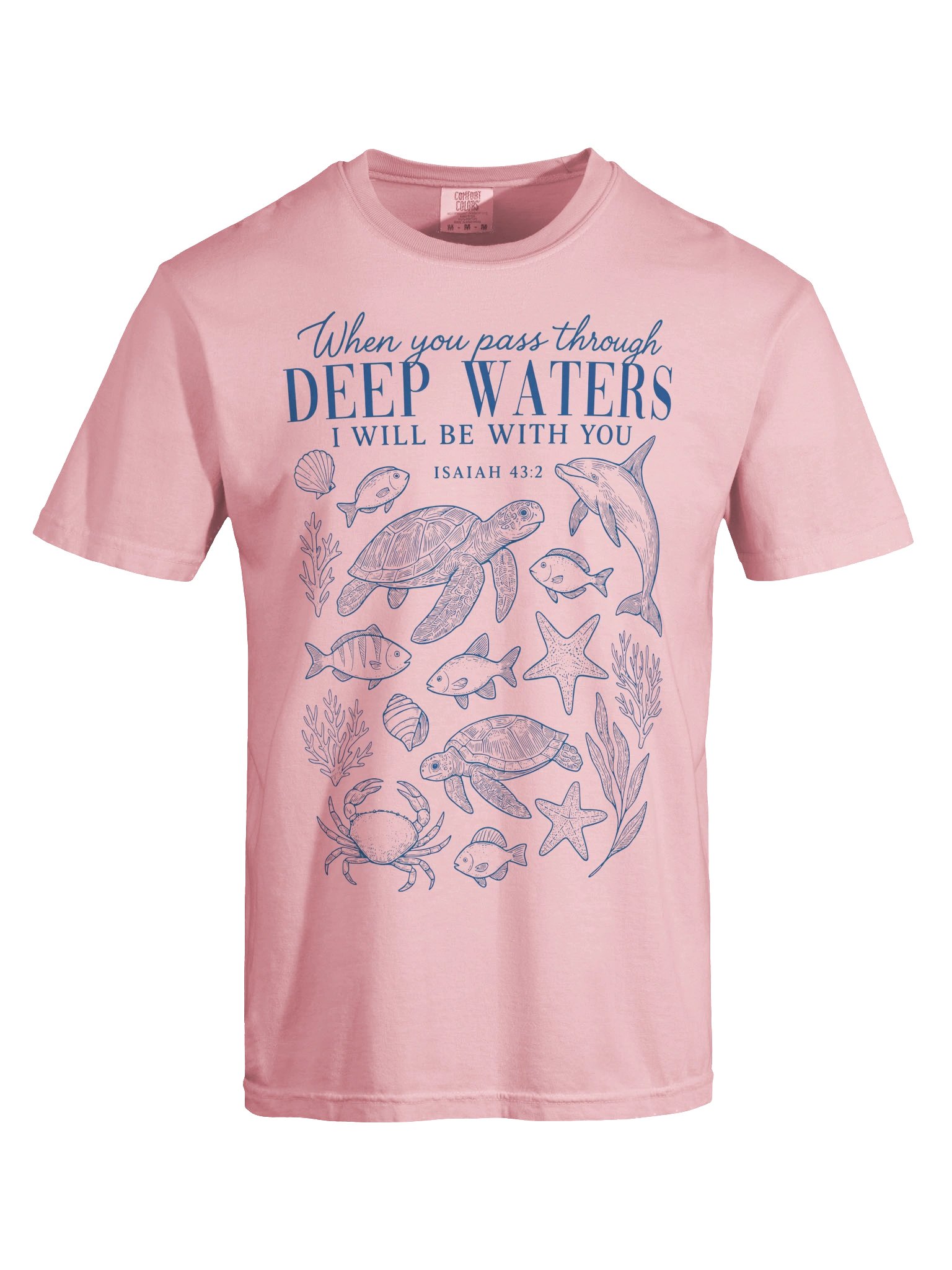 Isaiah 43:2 Bible Verse Shirt, Christian Ocean Graphic Tee, Sea Turtle Faith T-Shirt, Coastal Comfort Colors Tee, Unisex product image (53)
