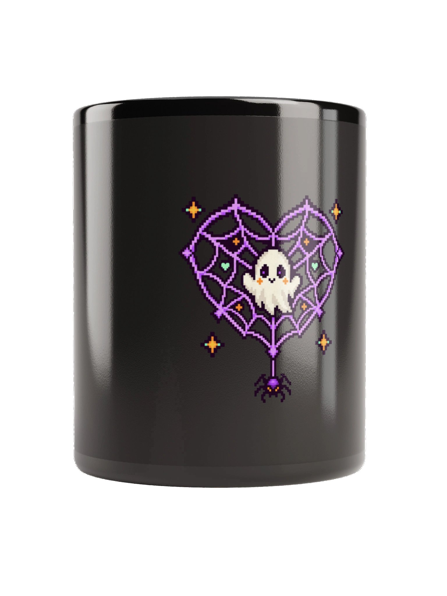 Spiderweb Heart Ghost — Black Glossy Mug product image (1)