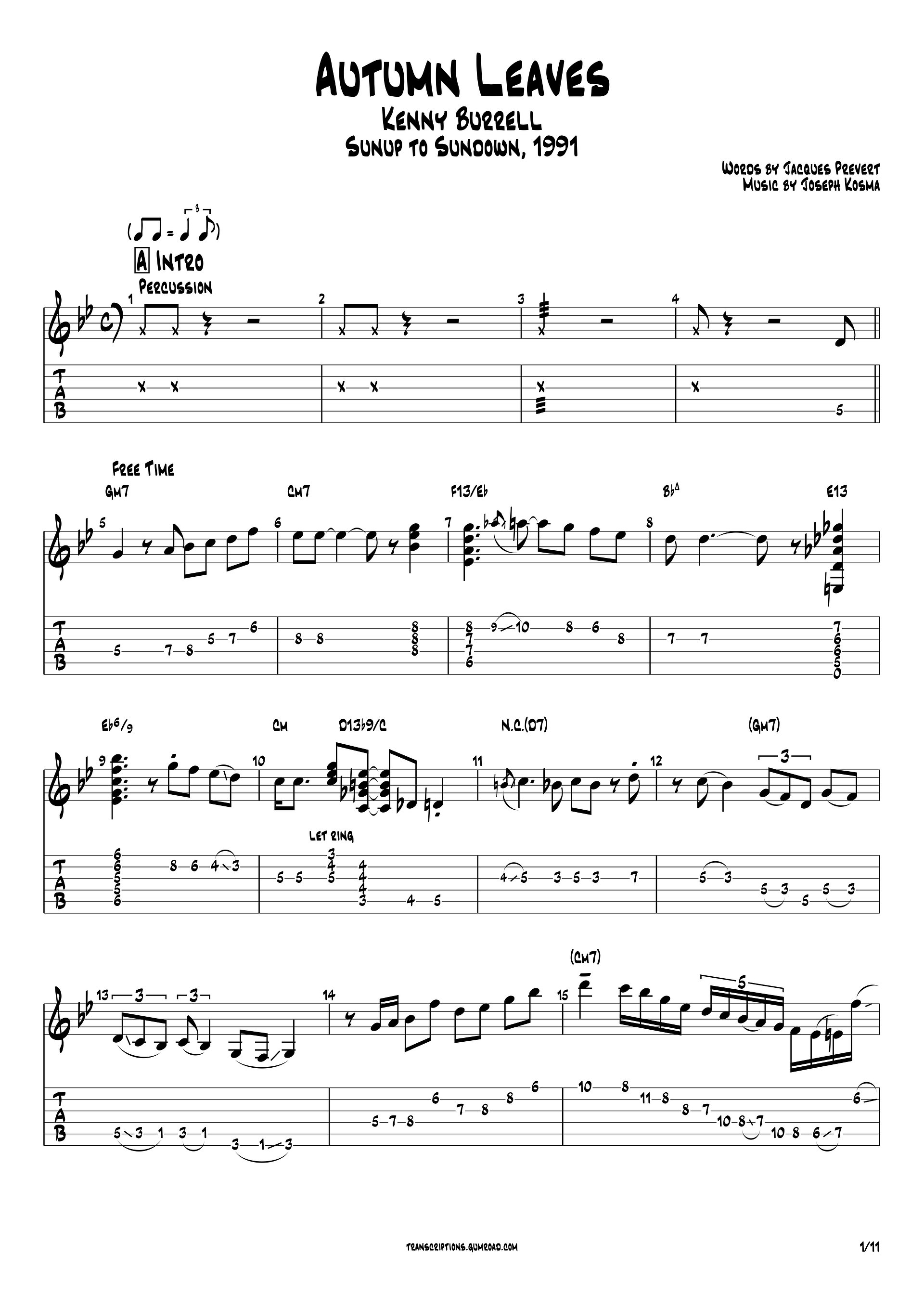 (Transcription PDF) Autumn Leaves - Kenny Burrell product image (2)