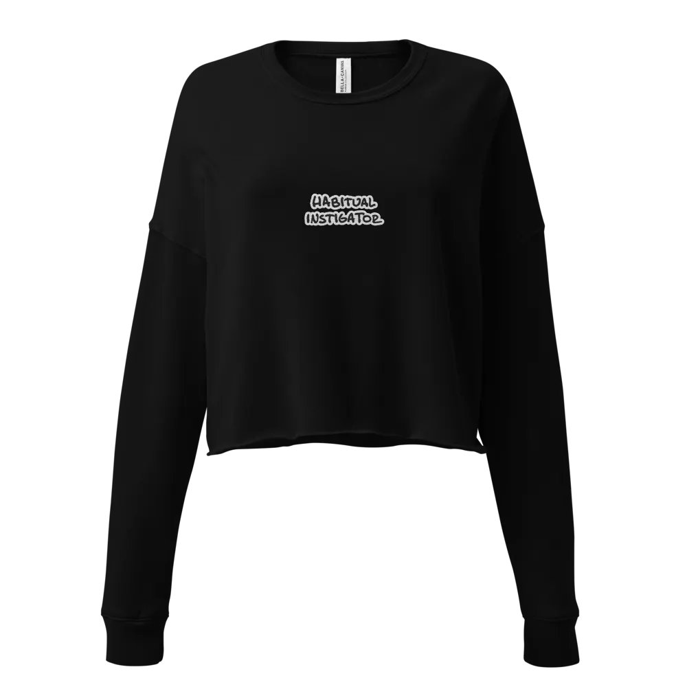 HABITUAL INSTIGATOR (B&W thread) embroidered fleece crop crew product image (1)