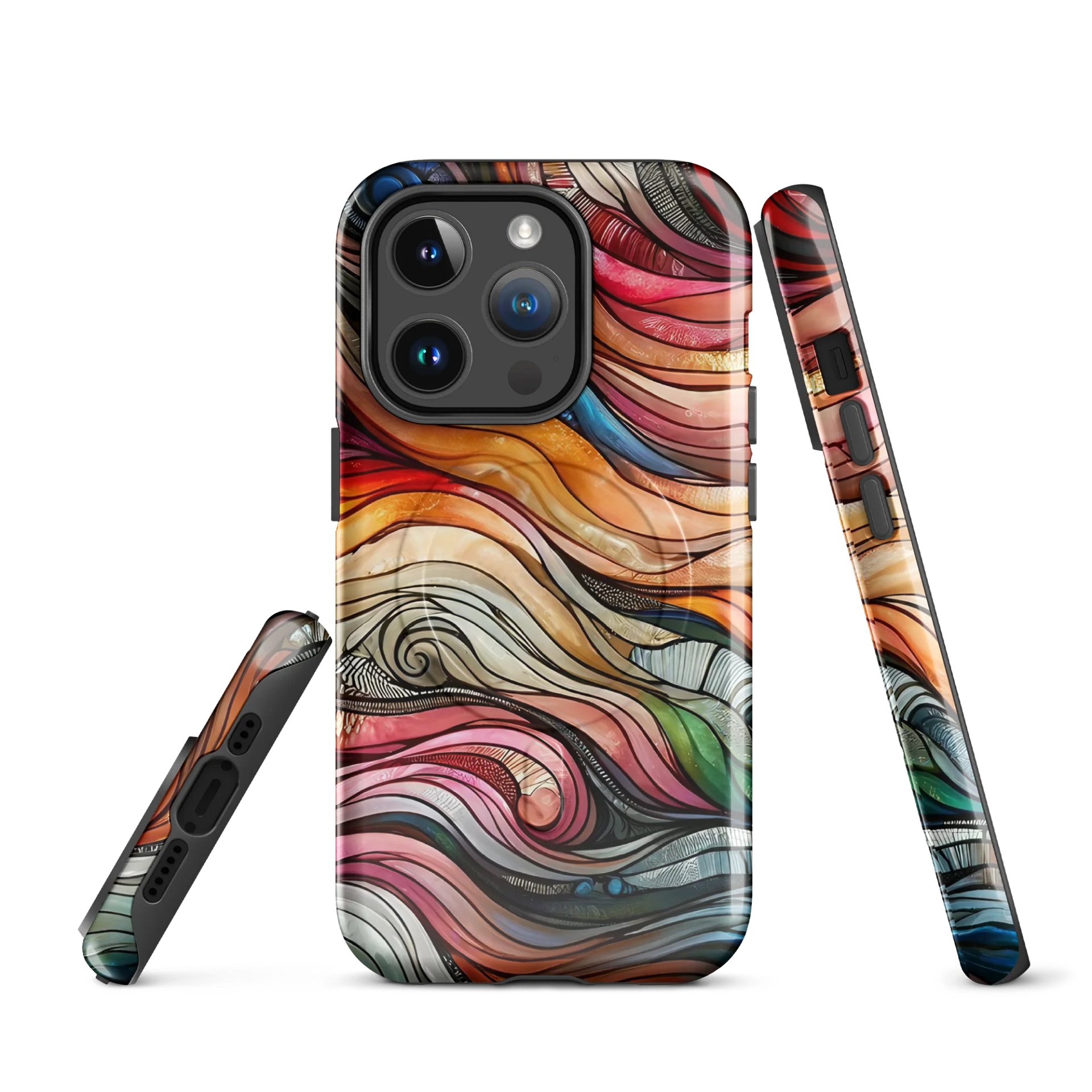 Swirling Stained Glass Tough Magnetic MagSafe® iPhone® 14, iPhone 15, iPhone 16, iPhone 17, Pro, Pro Max, Plus Cases. product image (1)