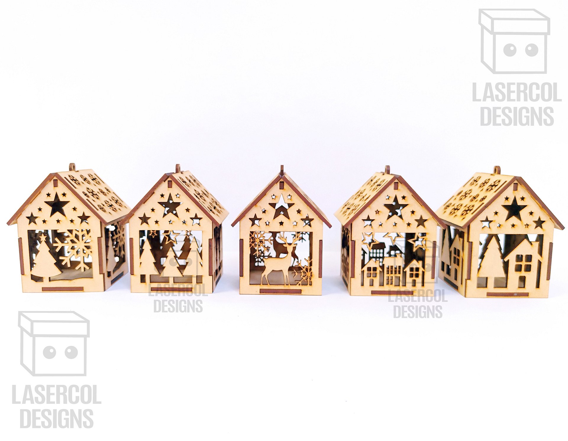 Christmas House Ornaments Set 4 (2 Sizes, 5 Styles) - Laser Cut Files product image (9)