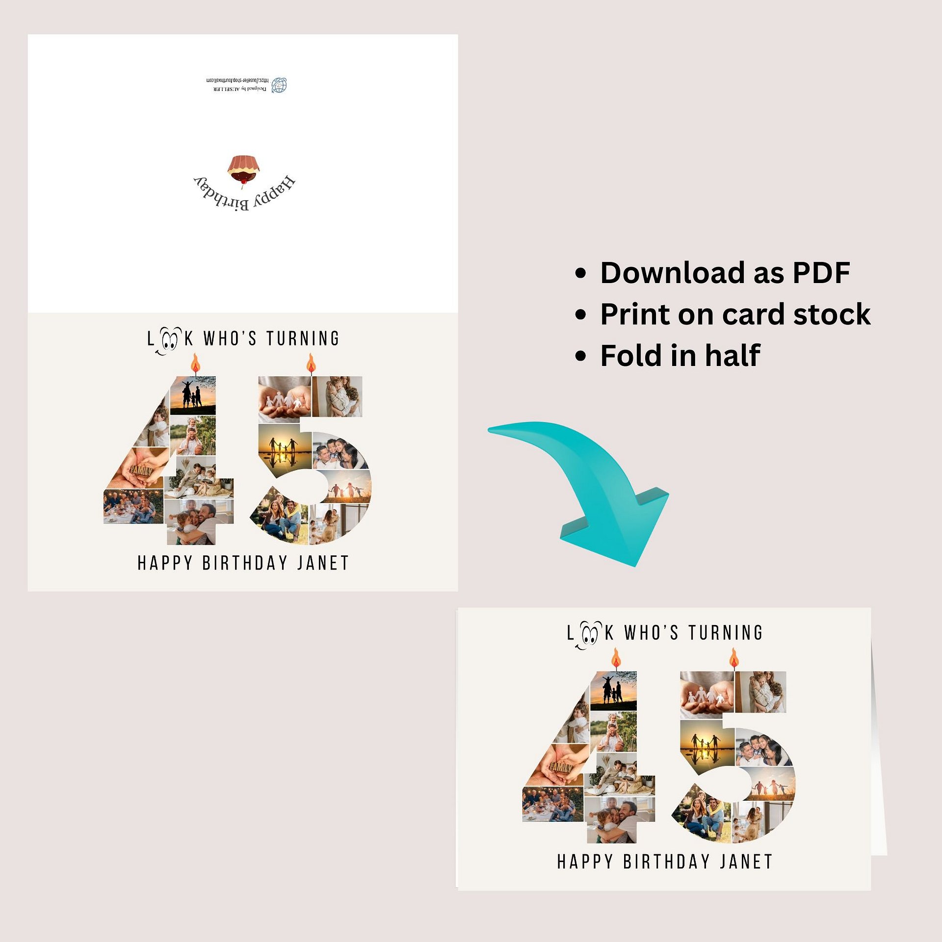 45th Birthday Number Photo Card Canva Template | auseller