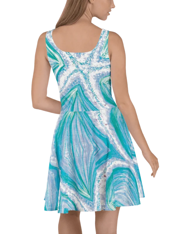 Bright Cyan Starfish Skater Dress | Ocean-Inspired Sleeveless Fit & Flare Dress | Monique Faella Designs™ product image (10)