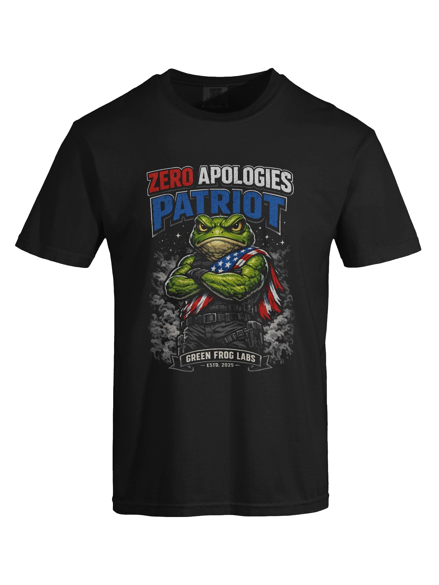 Patriot Frog T-Shirt - Zero Apologies American Flag Frog Black Tee product image (7)