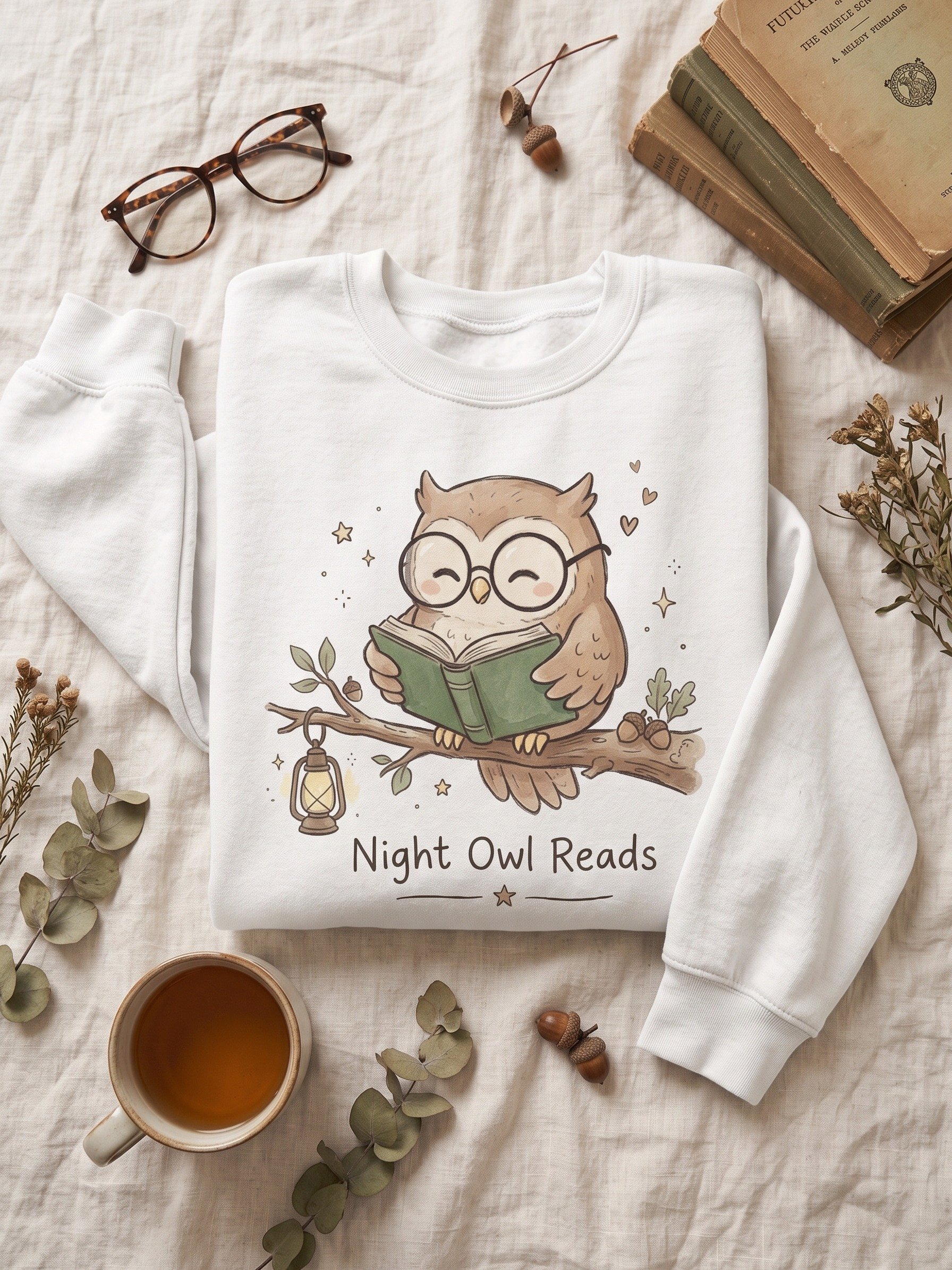 Night Owl Reads Sweatshirt, Cute Book Lover Gift, Cozy Reading Crewneck product image (1)