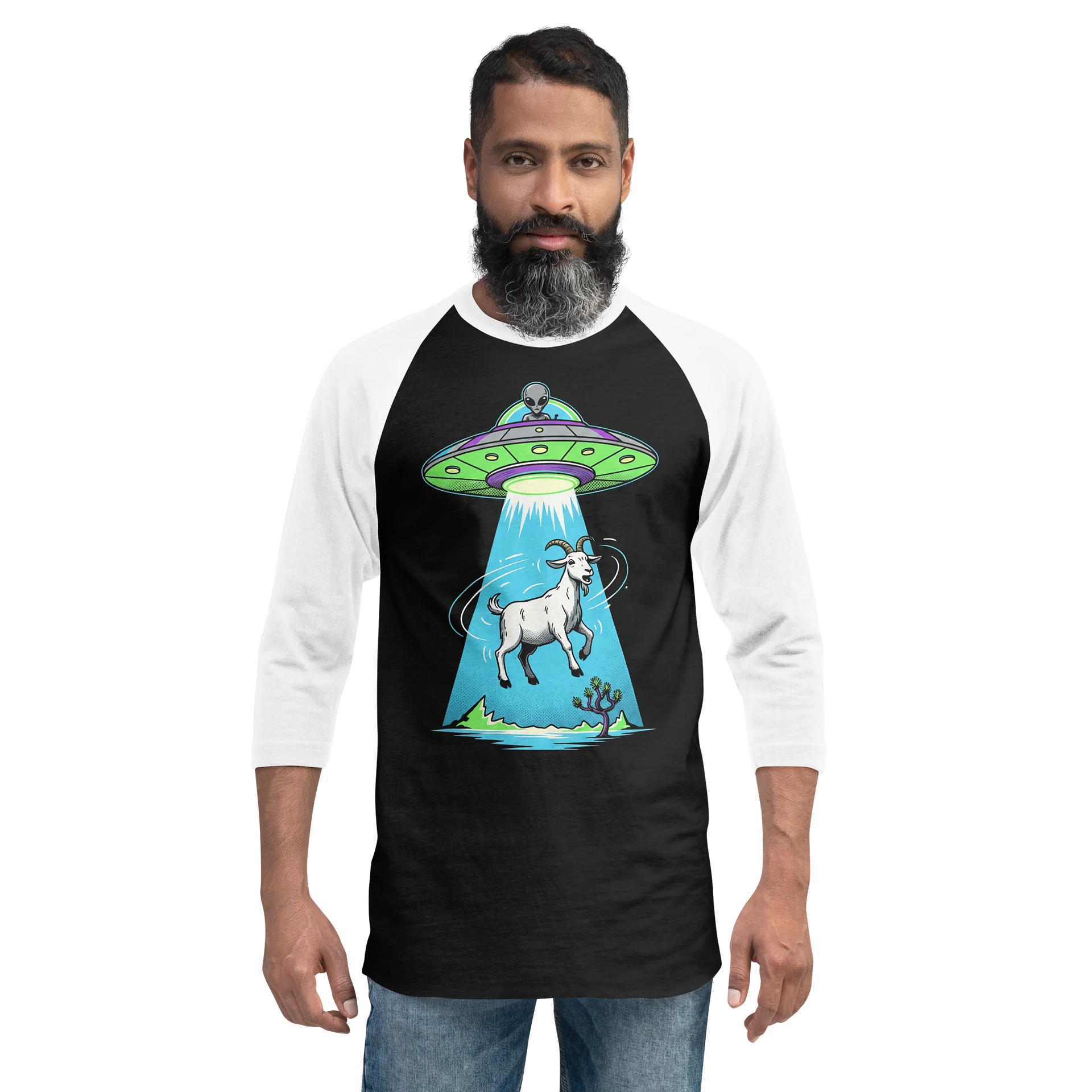 Goat Alien Abduction Baseball Tee - Dark Colored Torso product image (3)