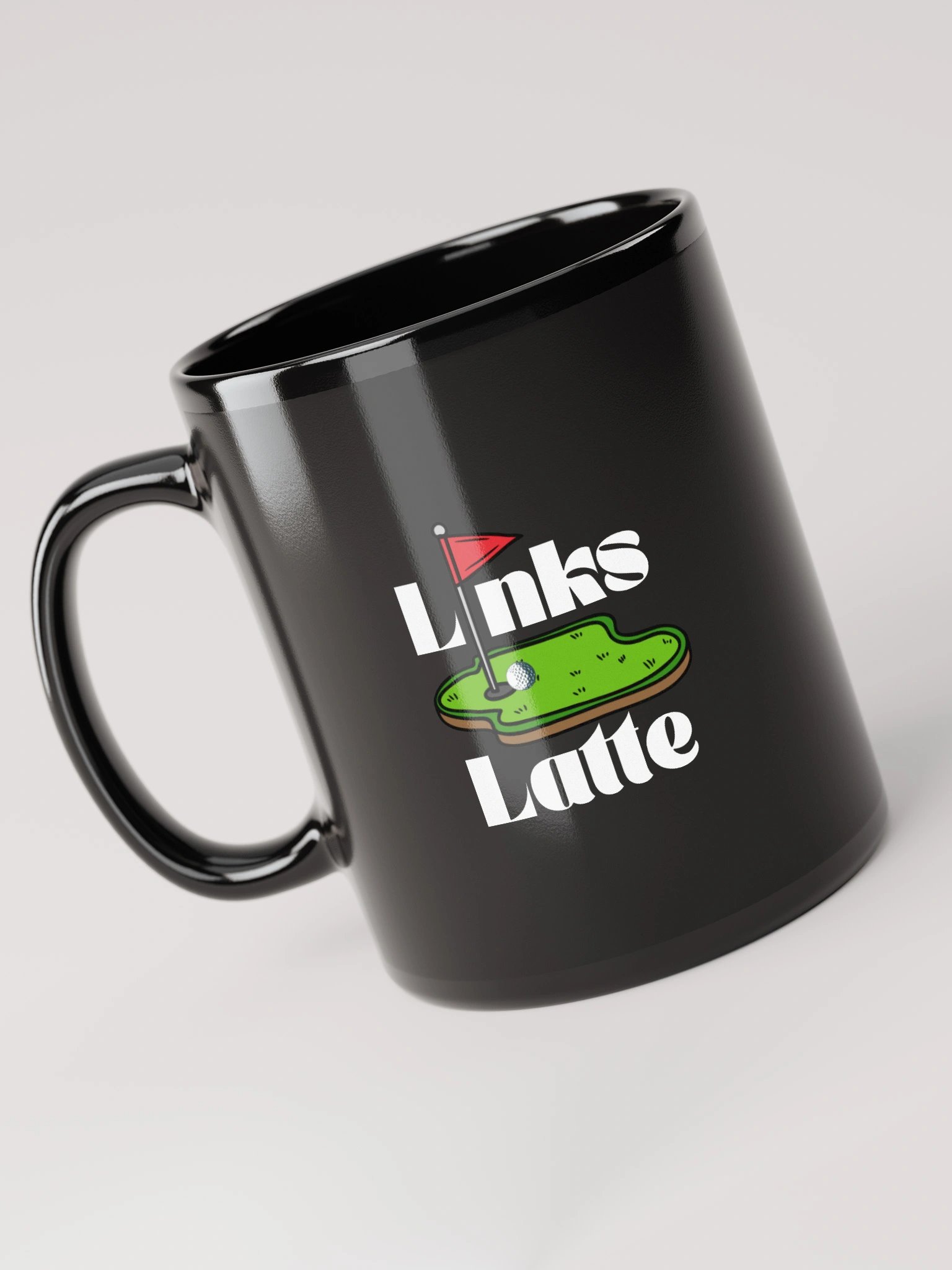 ‘Links Lattte’ Black Glossy Mug product image (3)