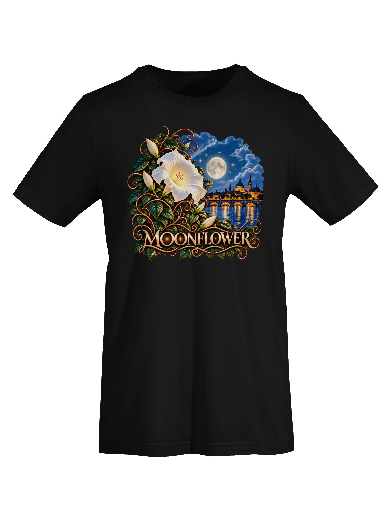 Moonflower – Moonlight & Floral Art T-Shirt by Elixir AJ product image (5)