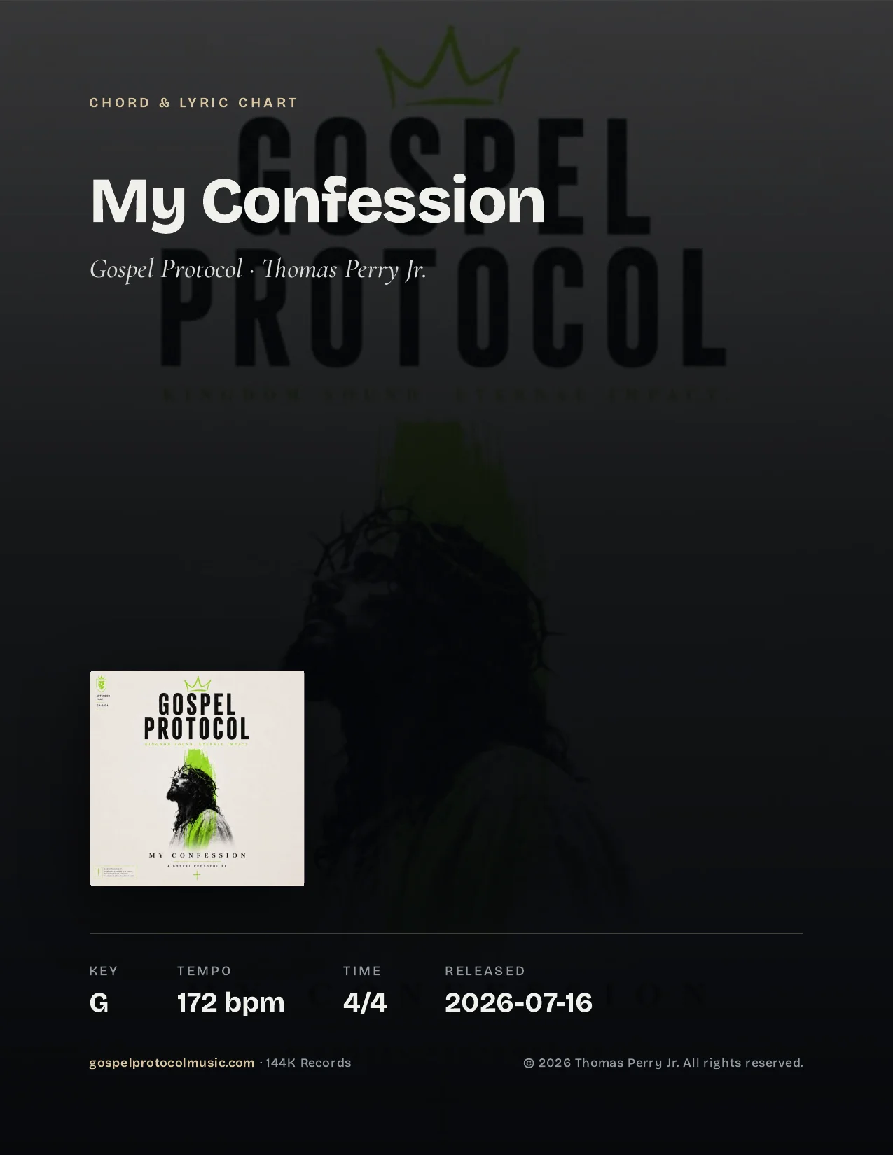 My Confession — Chord & Lyric Chart product image (1)