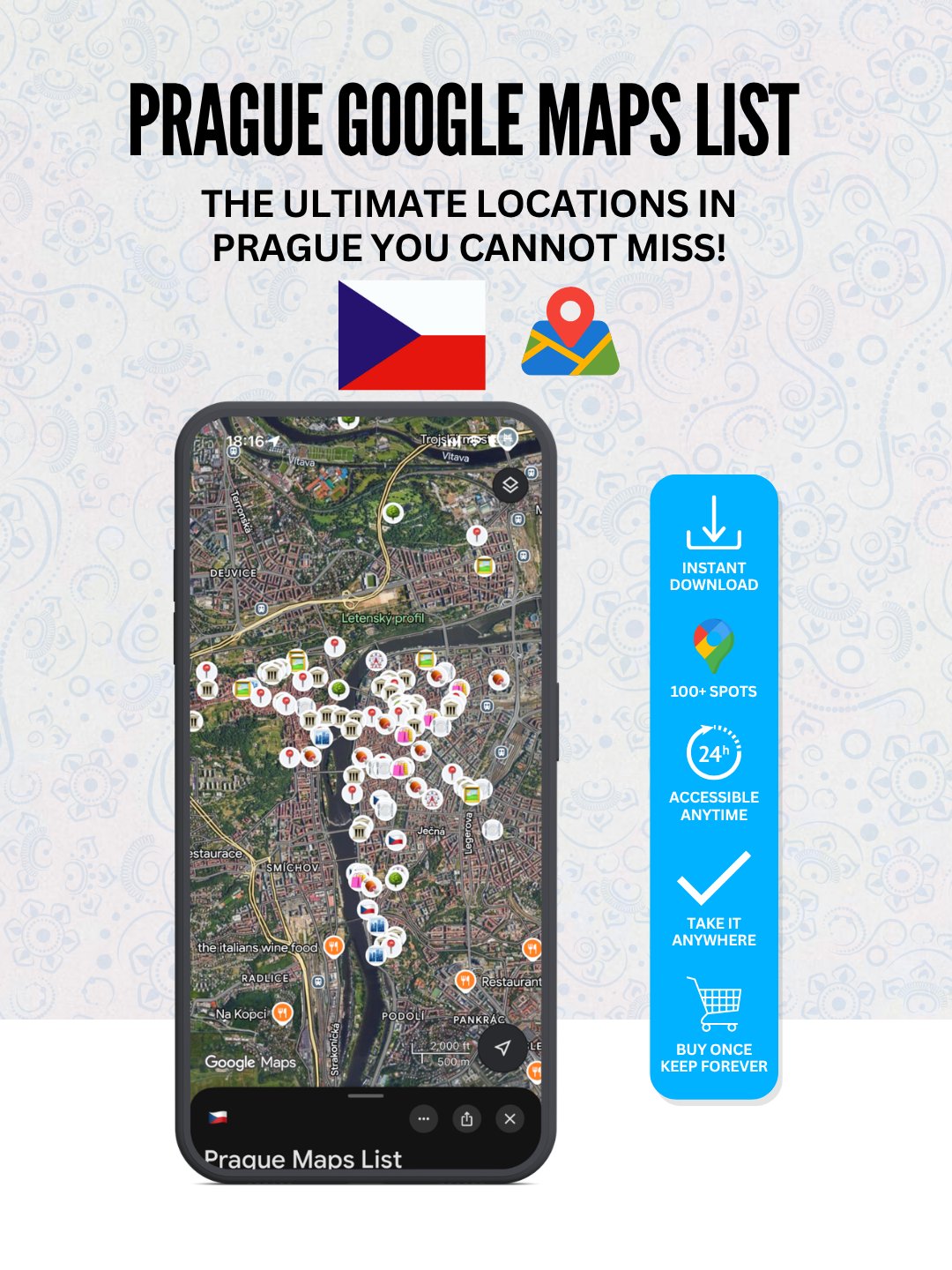 Prague: 100+ Best Locations (Instant Google Maps Digital List) product image (1)