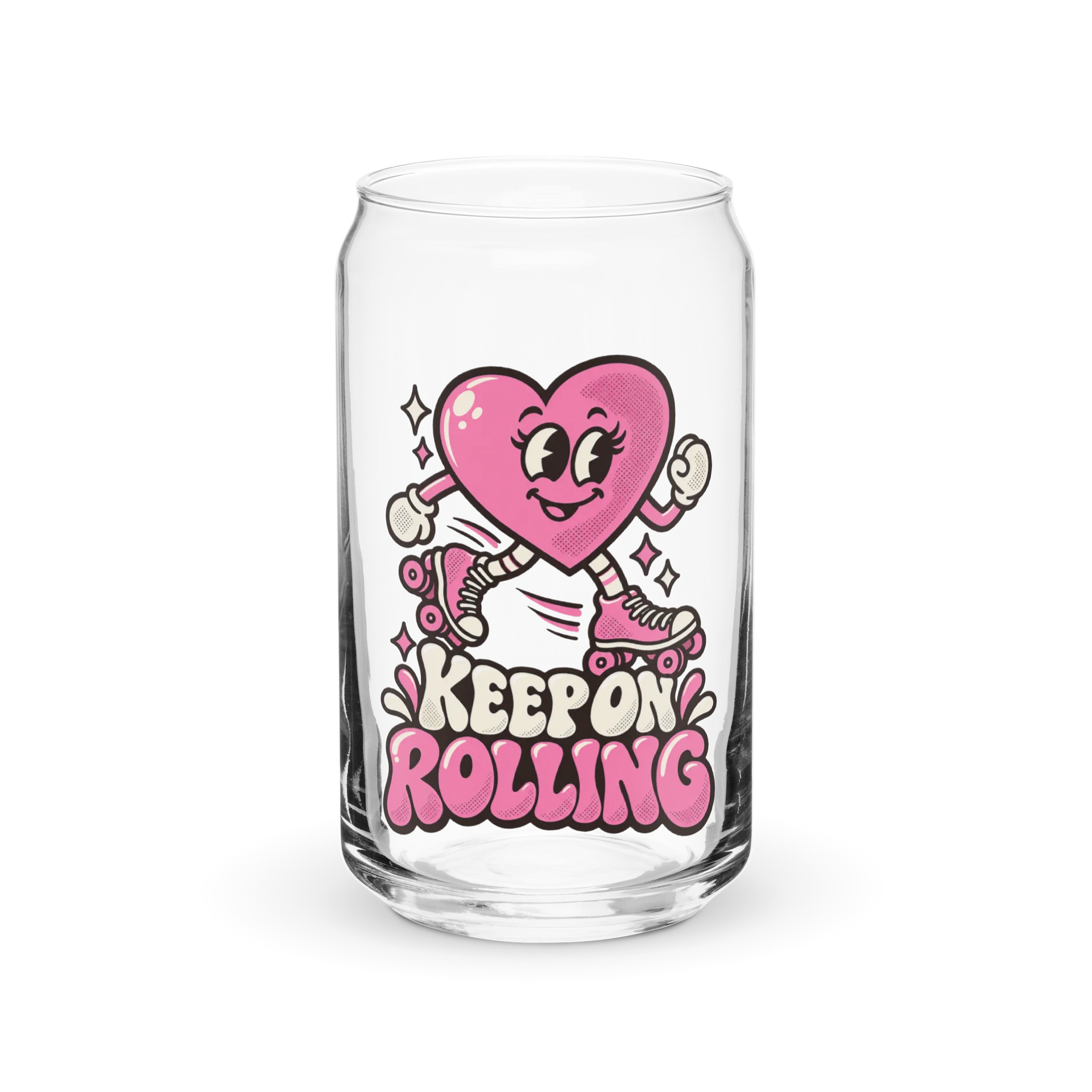 Keep on Rolling Retro Heart Can-Shaped Glass | 16 oz product image (1)