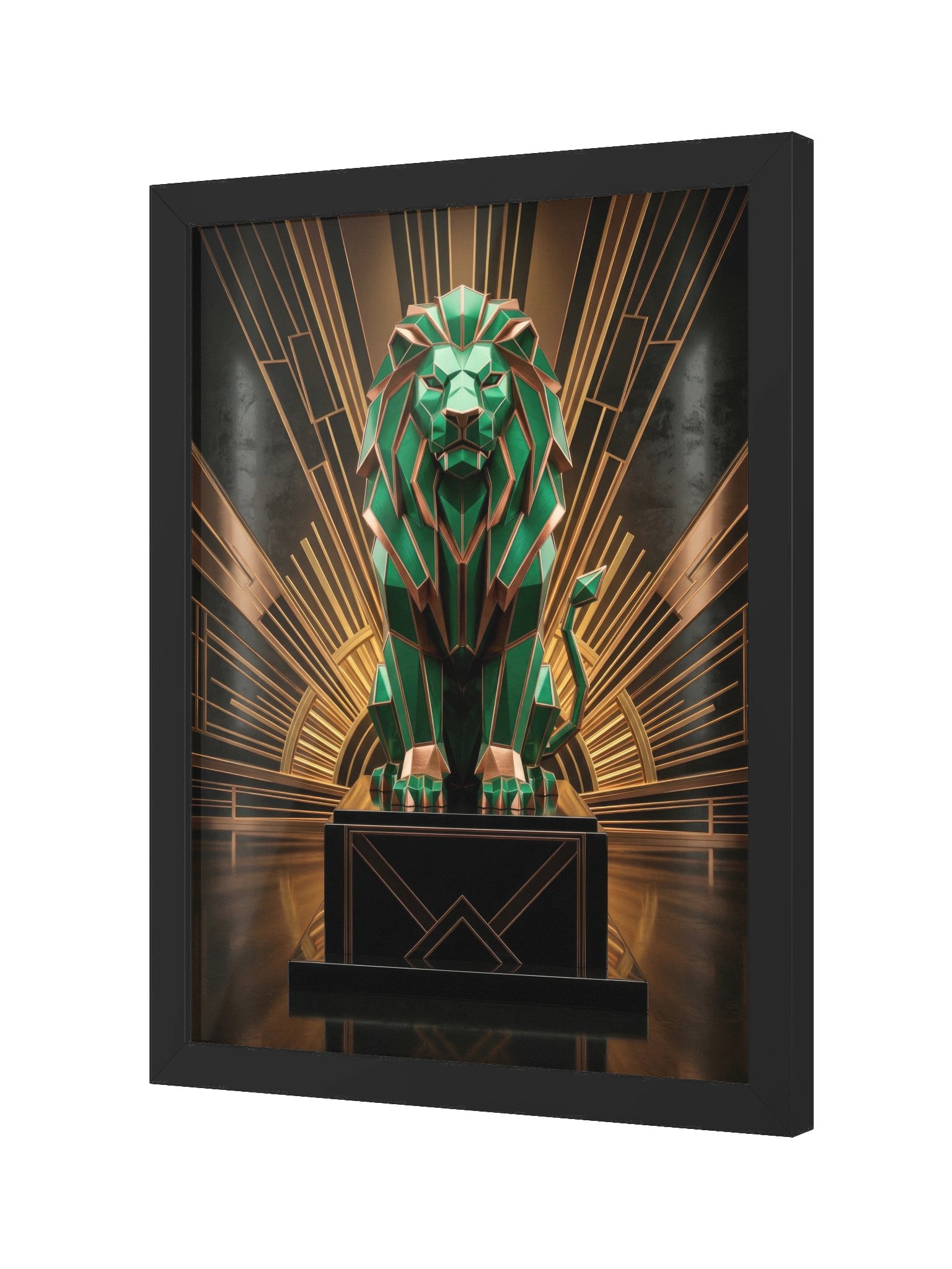 Regal Geometric Lion Canvas - Neo-Deco Emerald & Gold Wall Art product image (2)