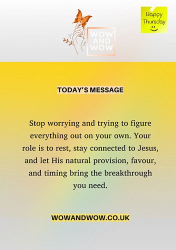 Stop worrying and trying to figure everything out on your own. Your role is to rest, stay connected to Jesus, and let His nat...
