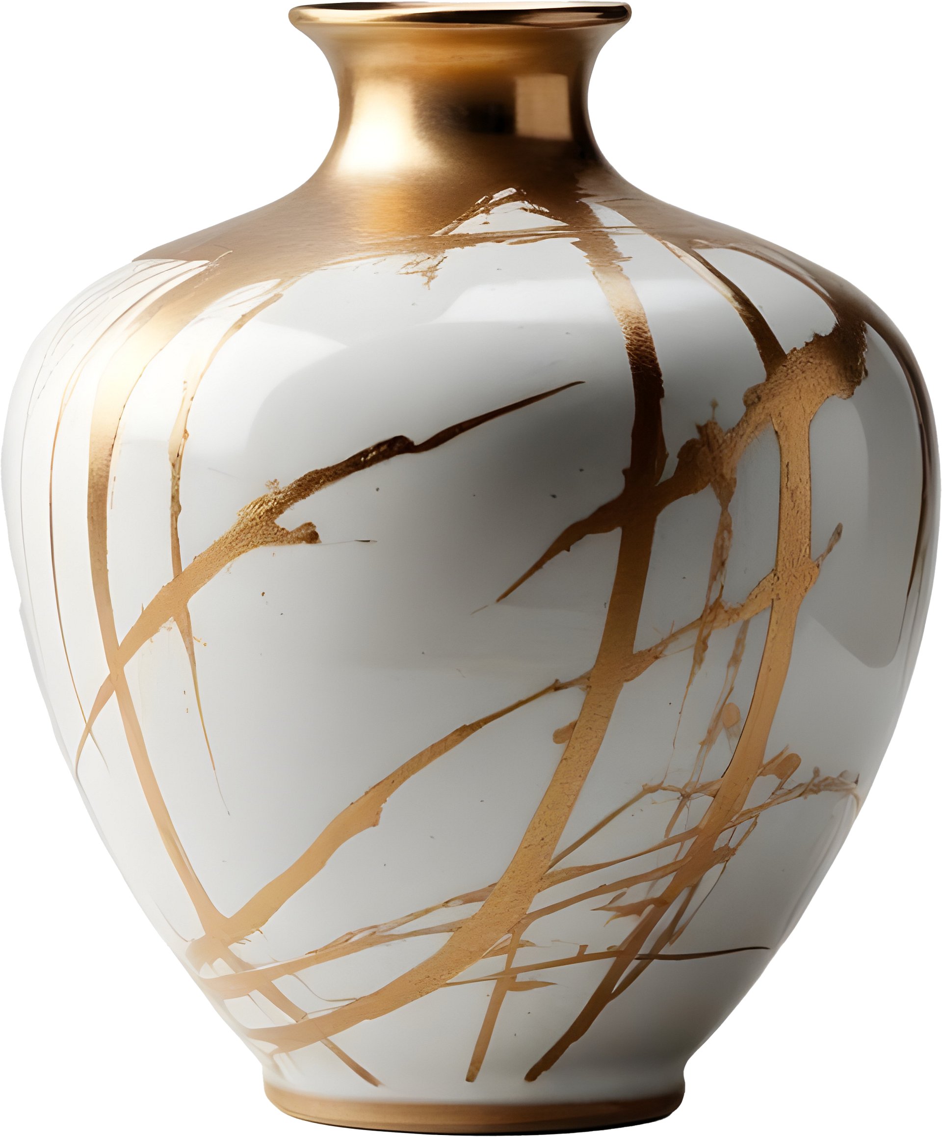 Kintsugi Elegance – White Ceramic Vase with Gold Accents PNG product image (1)