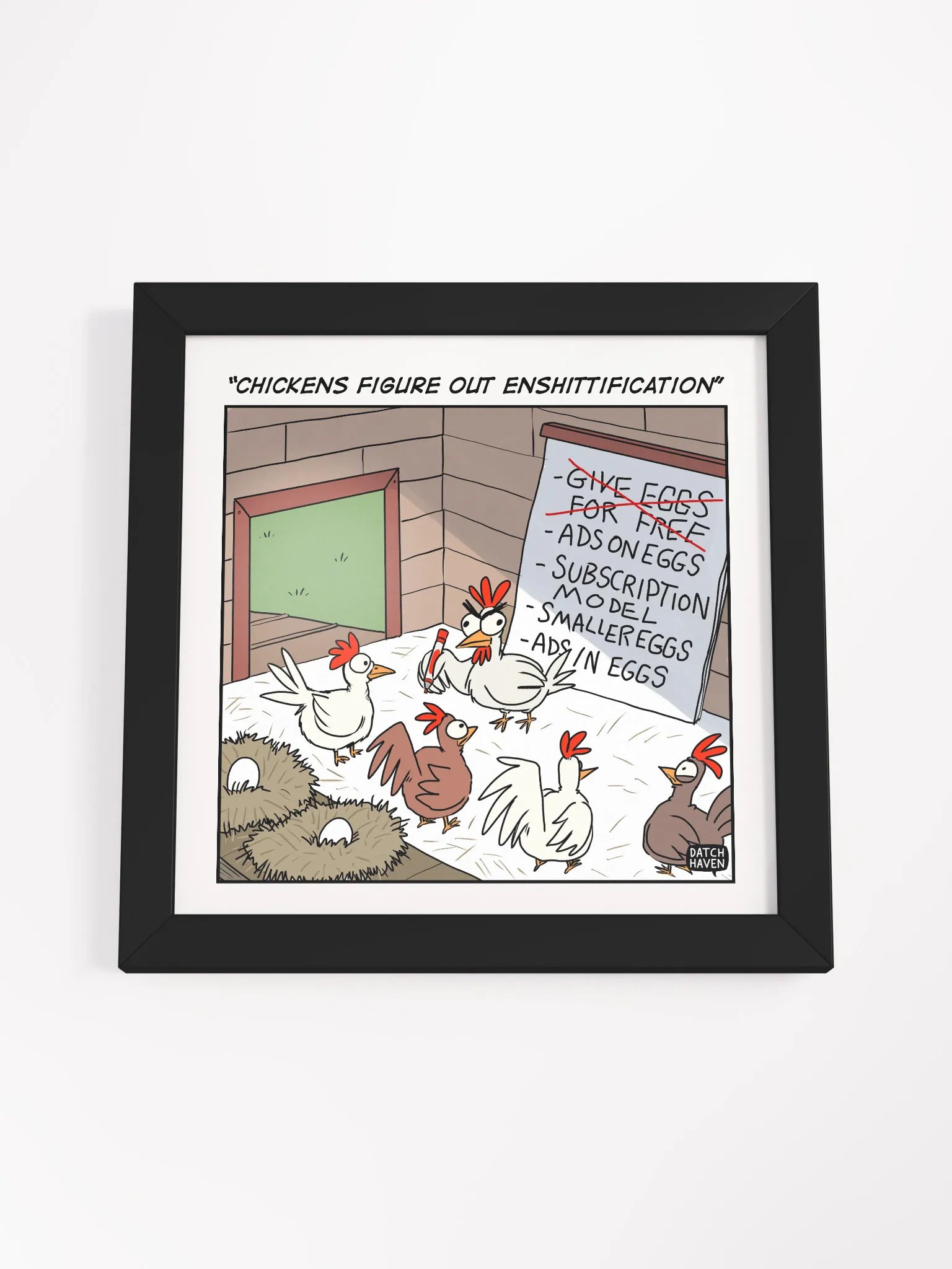 "Chickens figure out enshittification" framed poster (10″×10″) product image (4)