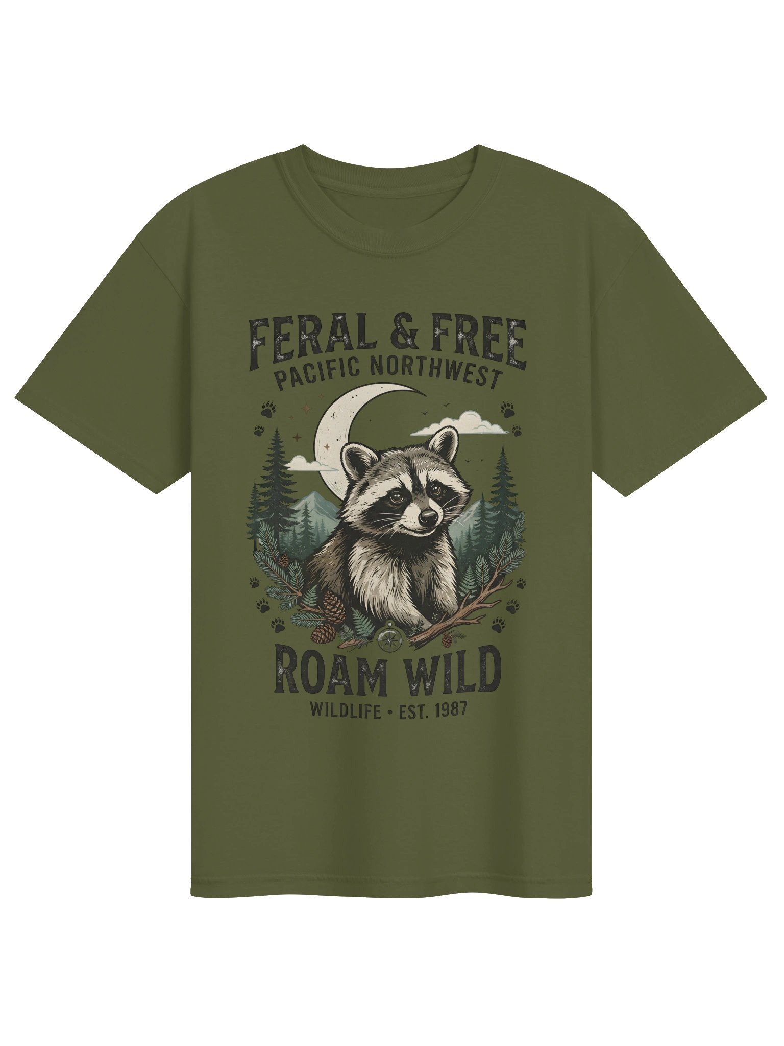 Vintage Raccoon T-Shirt, Feral & Free Wildlife Graphic Tee, Pacific Northwest Mountain Shirt, Retro Nature Outdoor Apparel product image (9)