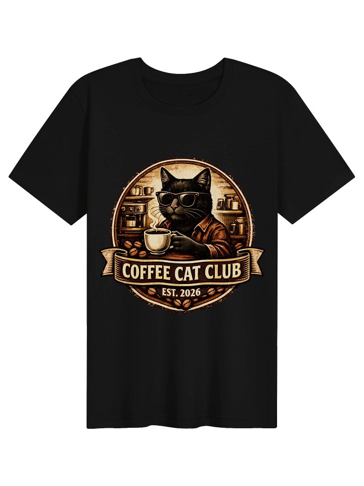Coffee Cat Club T-Shirt - Vintage Black Cat Sunglasses Badge Graphic Tee product image (6)
