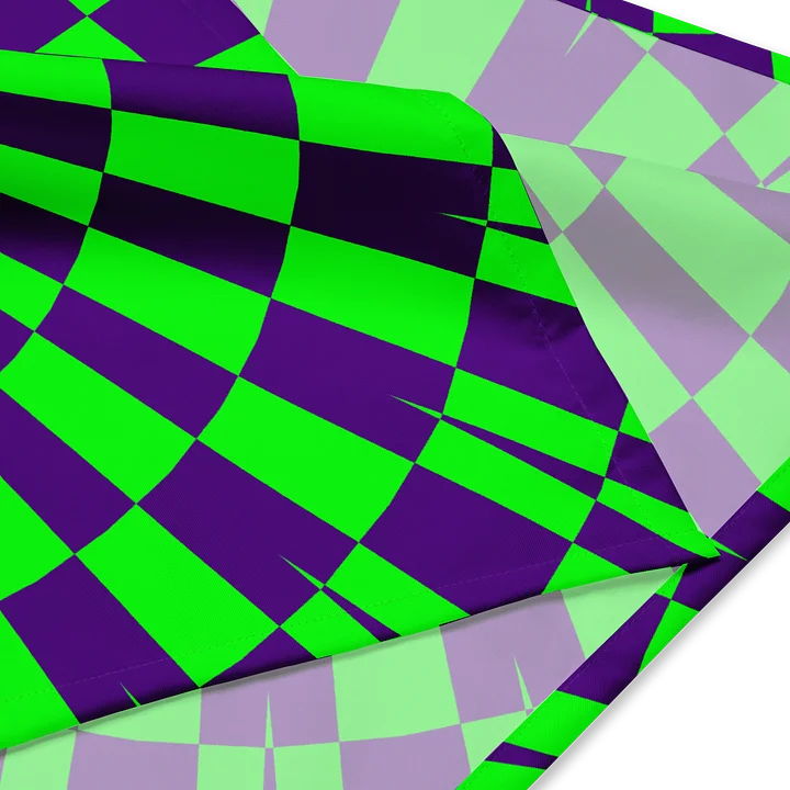 Psychedelic Spirals Rave Bandana, Neon Green Purple Trippy Techno Summer Festival Fashion, Twisted Checkers Illusion Art Accessory product image (2)