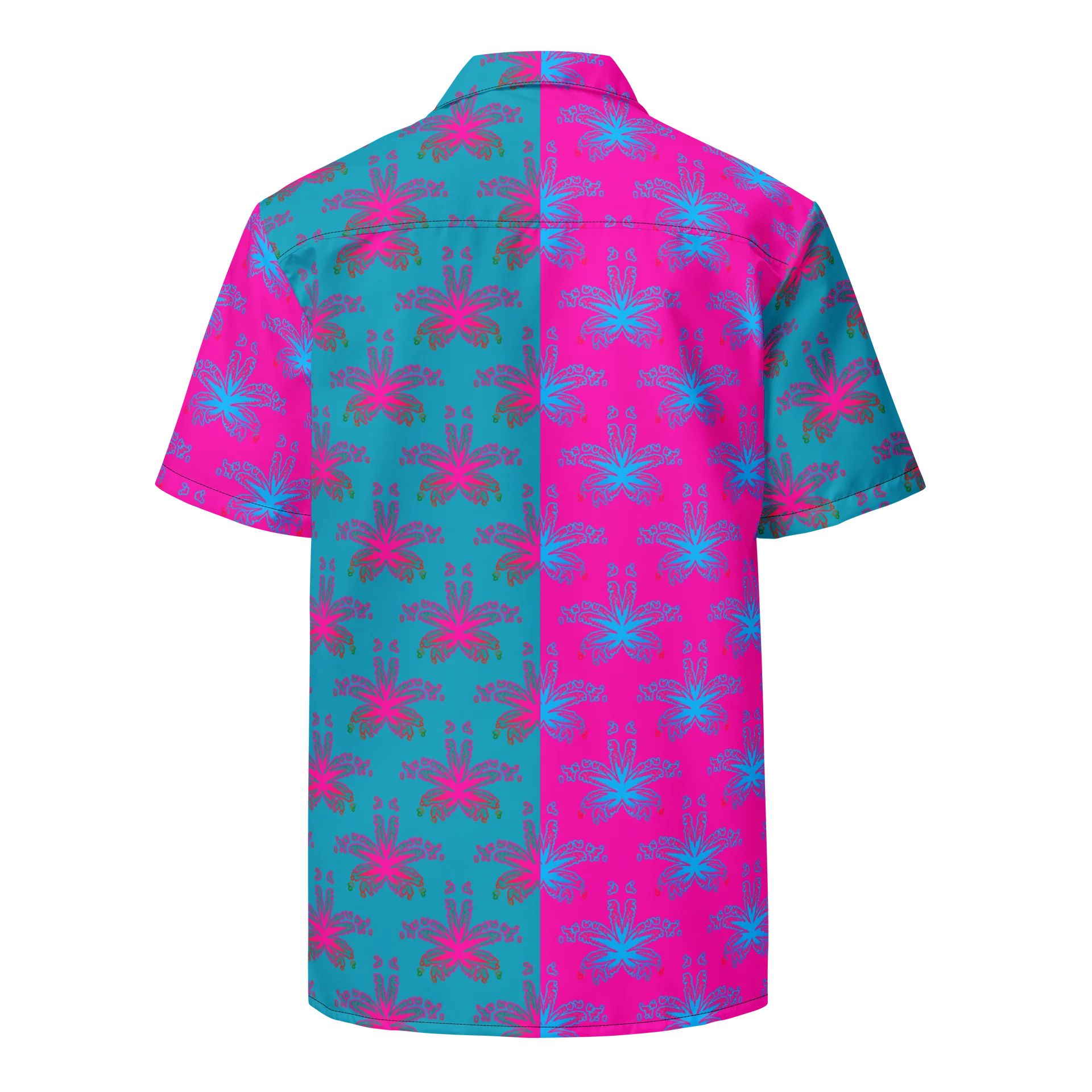 Cotton Candy Color Cannabis Art Button-Down Shirt, 420 Summertime Pink Blue Weed Leaf Stoner Fashion product image (2)